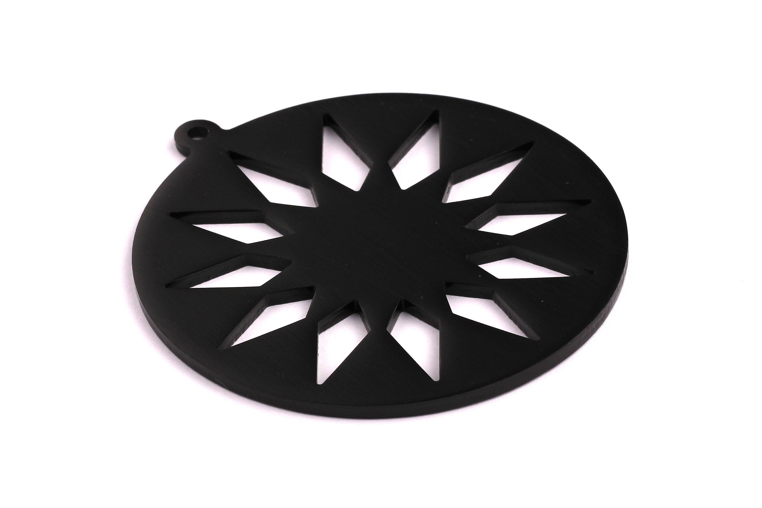 Aluminum Charms - Circle Sunlight Shaped Pendant - Anodized Aluminium Charms - Wall Decor - Black Tone - 69x69x2.5mm - AA1124 - DOMEDBAZAAR