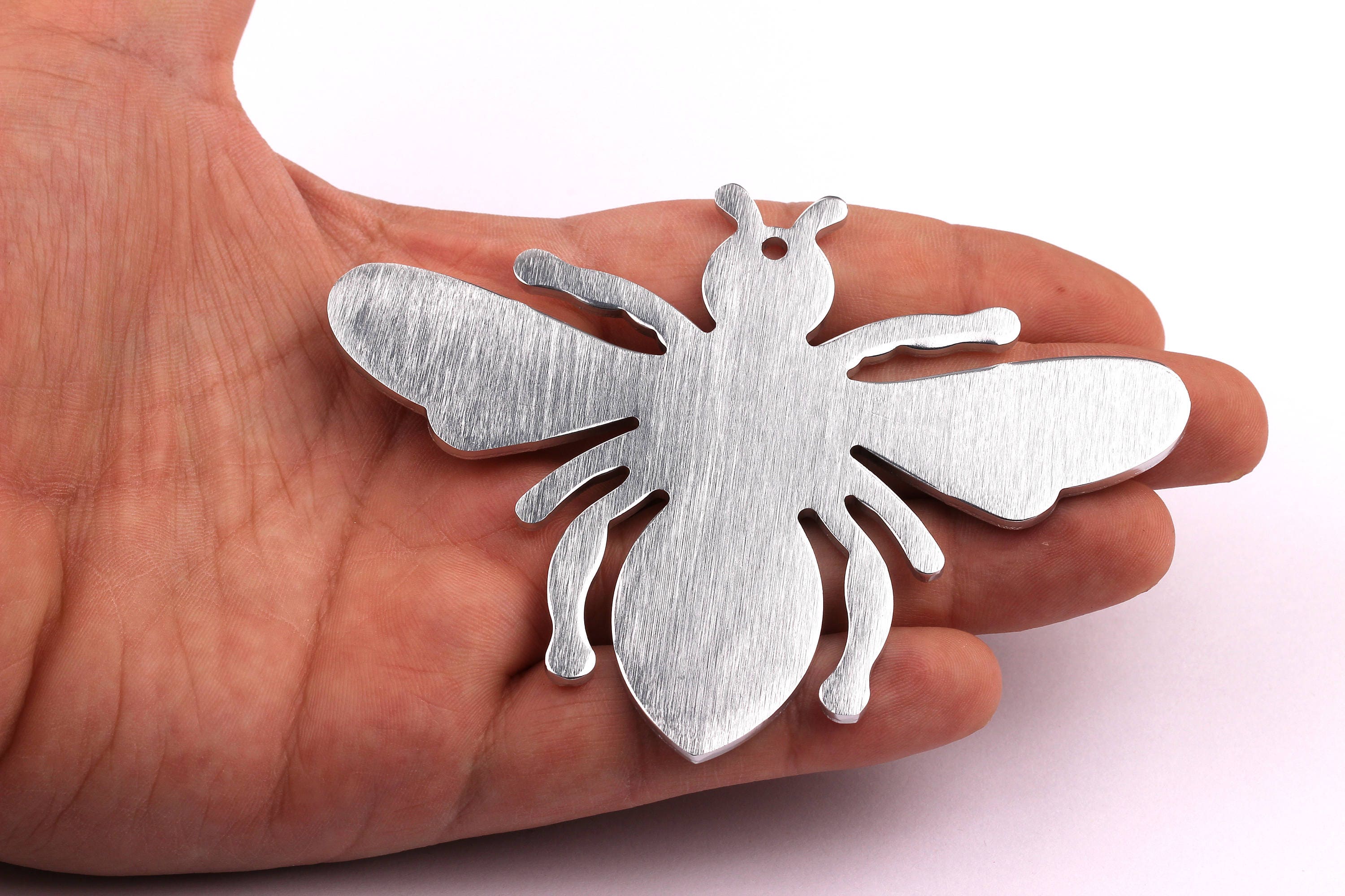 Aluminum Charms - Bumblebee Shaped Pendant - Anodized Aluminium Charms - Wall Decor - Silver Tone - 75x101x2.5mm - AA1084 - DOMEDBAZAAR