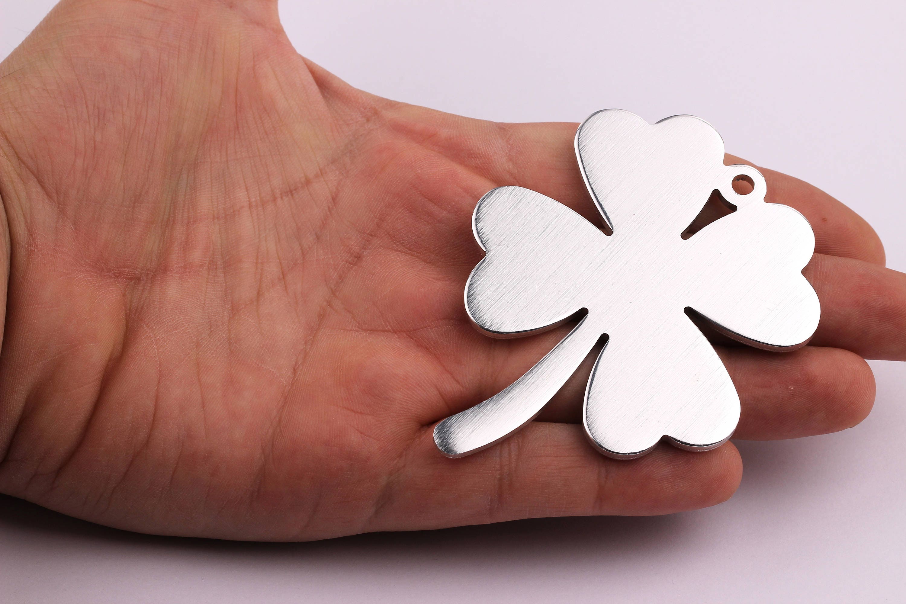 Aluminum Charms - Four Leaf Clover Shaped Pendant - Anodized Aluminium Charms - Wall Decor - Silver Tone - 78x60x2.5mm - AA1088 - DOMEDBAZAAR