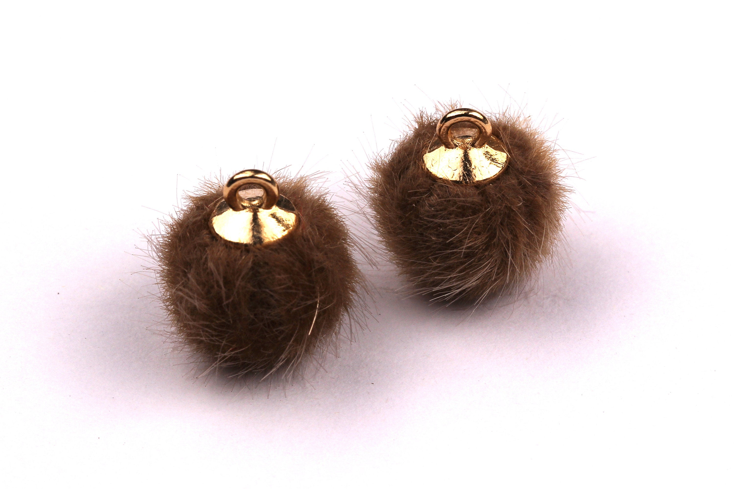 Pom Pom Earring Charms - Fur Ball Pendant - Aluminum Alloy - Earring Findings - Jewelry Accessories - 15x10mm - TT1001BR - DOMEDBAZAAR