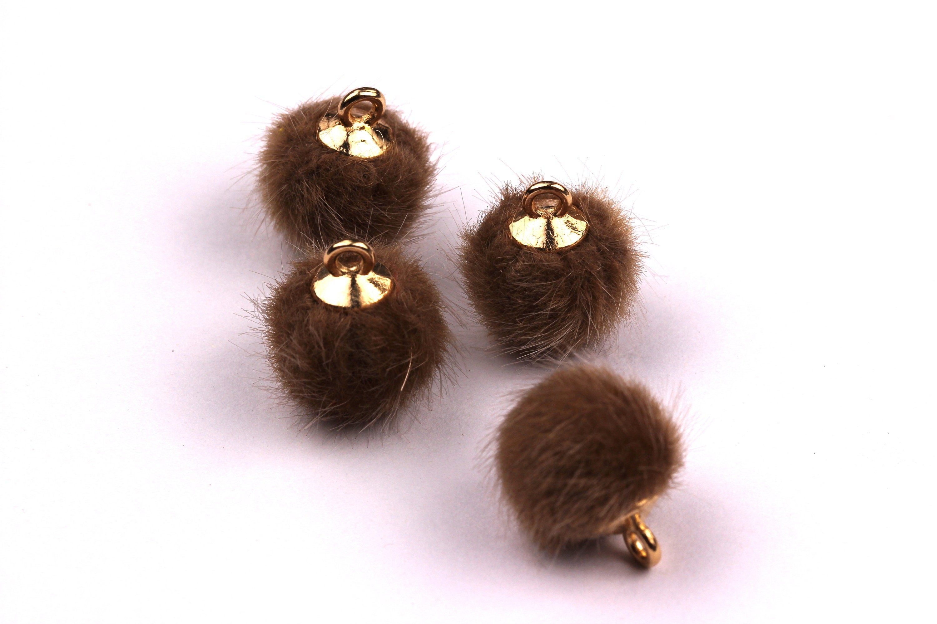 Pom Pom Earring Charms - Fur Ball Pendant - Aluminum Alloy - Earring Findings - Jewelry Accessories - 15x10mm - TT1001BR - DOMEDBAZAAR