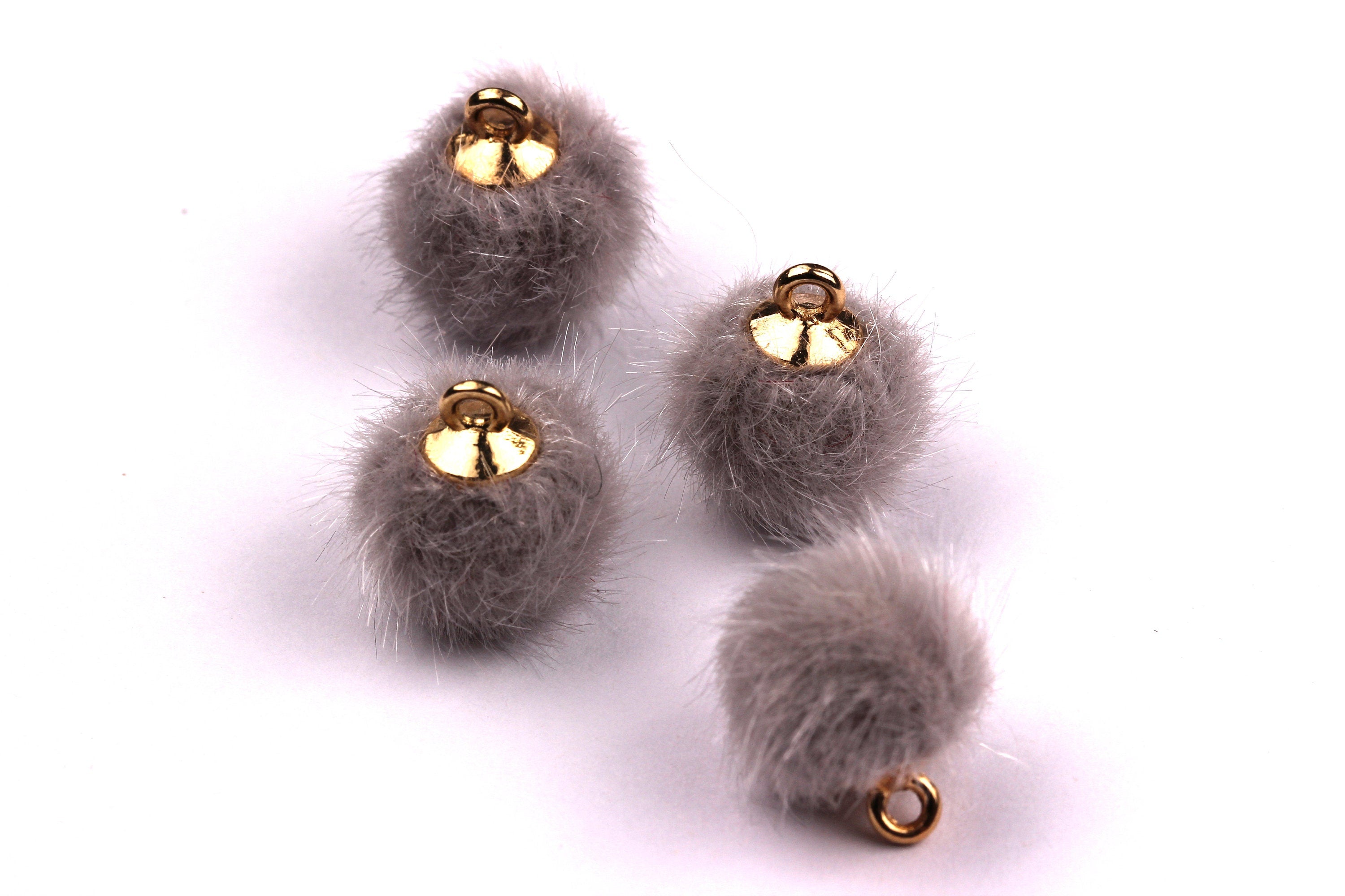 Pom Pom Earring Charms - Fur Ball Pendant - Aluminum Alloy - Earring Findings - Jewelry Accessories - 15x10mm - TT1001GY - DOMEDBAZAAR