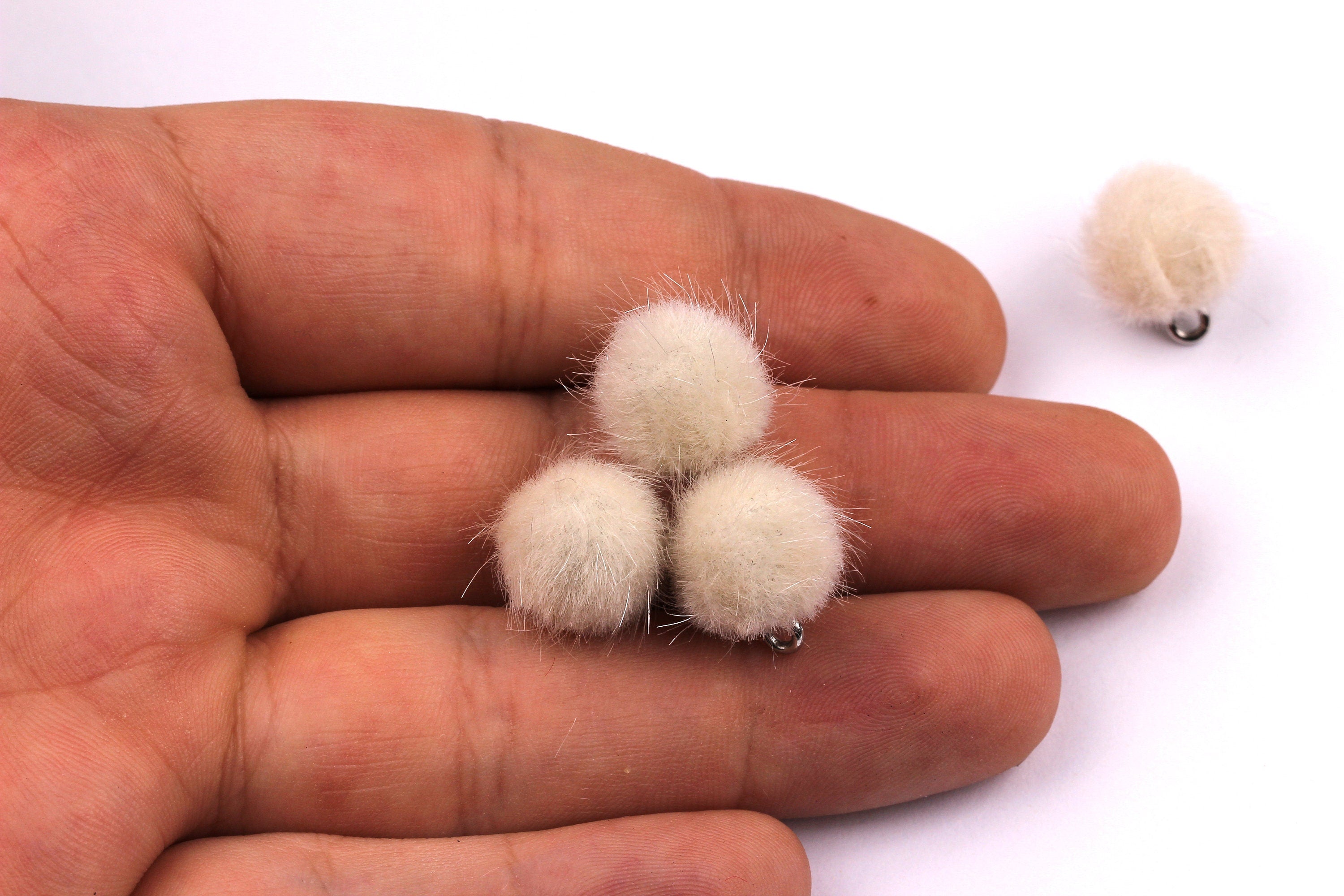 Pom Pom Earring Charms - Fur Ball Pendant - Aluminum Alloy - Earring Findings - Jewelry Accessories - 15x10mm - TT1001W - DOMEDBAZAAR
