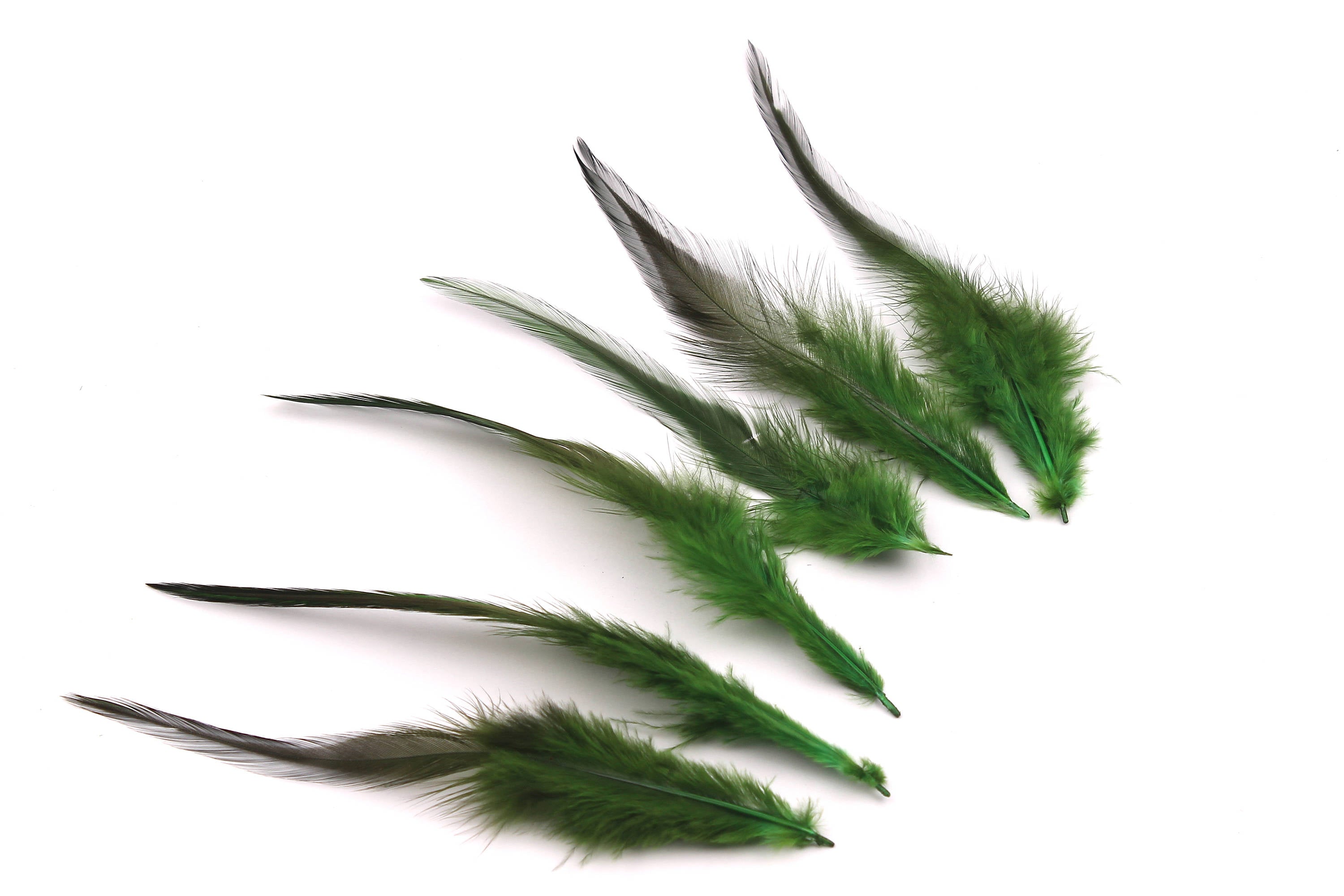 Fluffy Rooster Feather - Green Plumage - (12-15cm) - Real Feathers for Jewelry, Costume, Millinery, Decoration, Crafts - 50 Pieces - FF1015G - DOMEDBAZAAR