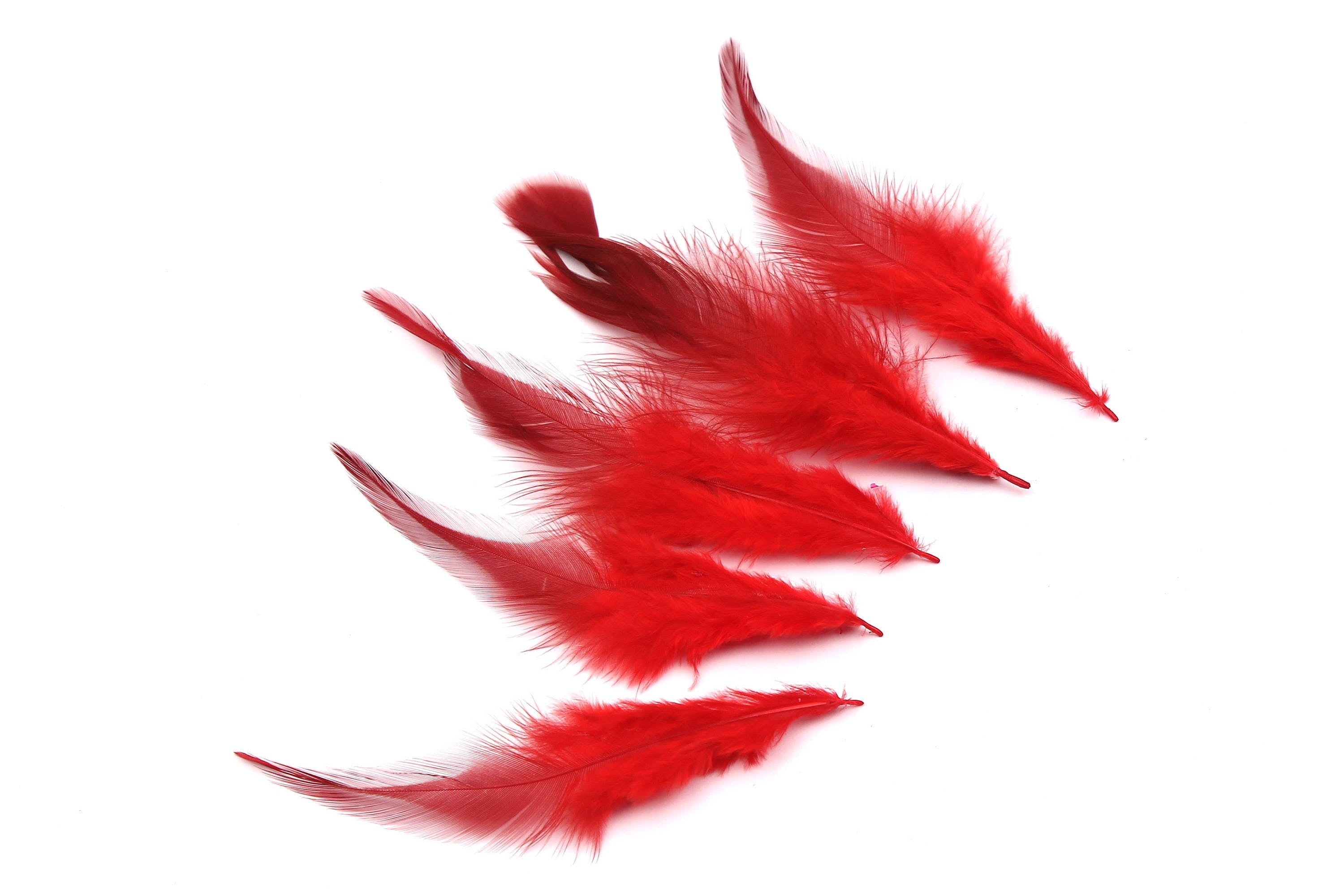 Fluffy Rooster Feather - Red Plumage - (12-15cm) - Real Feathers for Jewelry, Costumes, Millinery, Decoration, Crafts - 50 Pieces - FF1015R - DOMEDBAZAAR