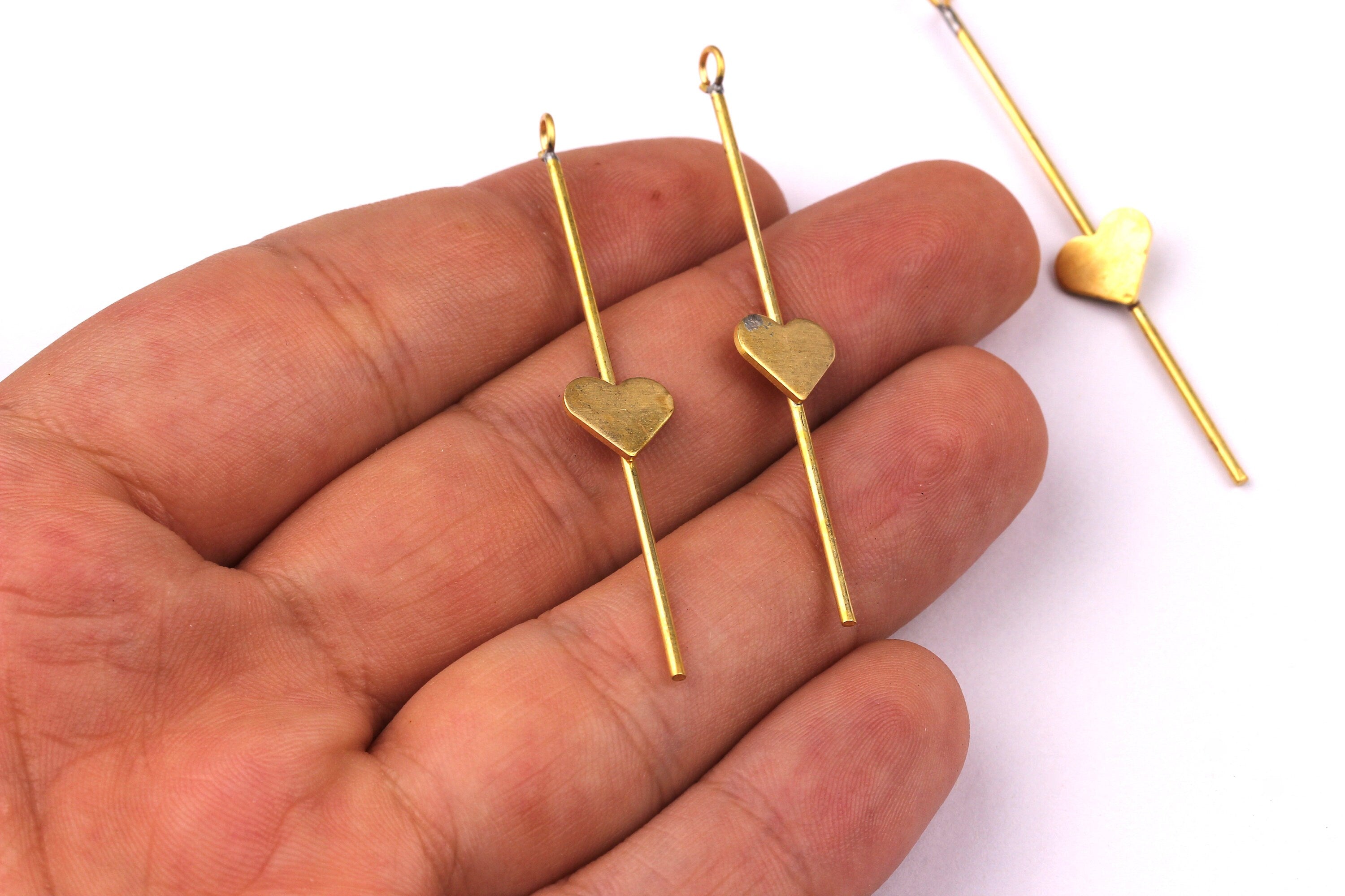 Raw Brass Earring - Heart Shaped Earrings - Ear Studs - Jewelry Supplies for Earrings - 53x9mm PP1333 - DOMEDBAZAAR