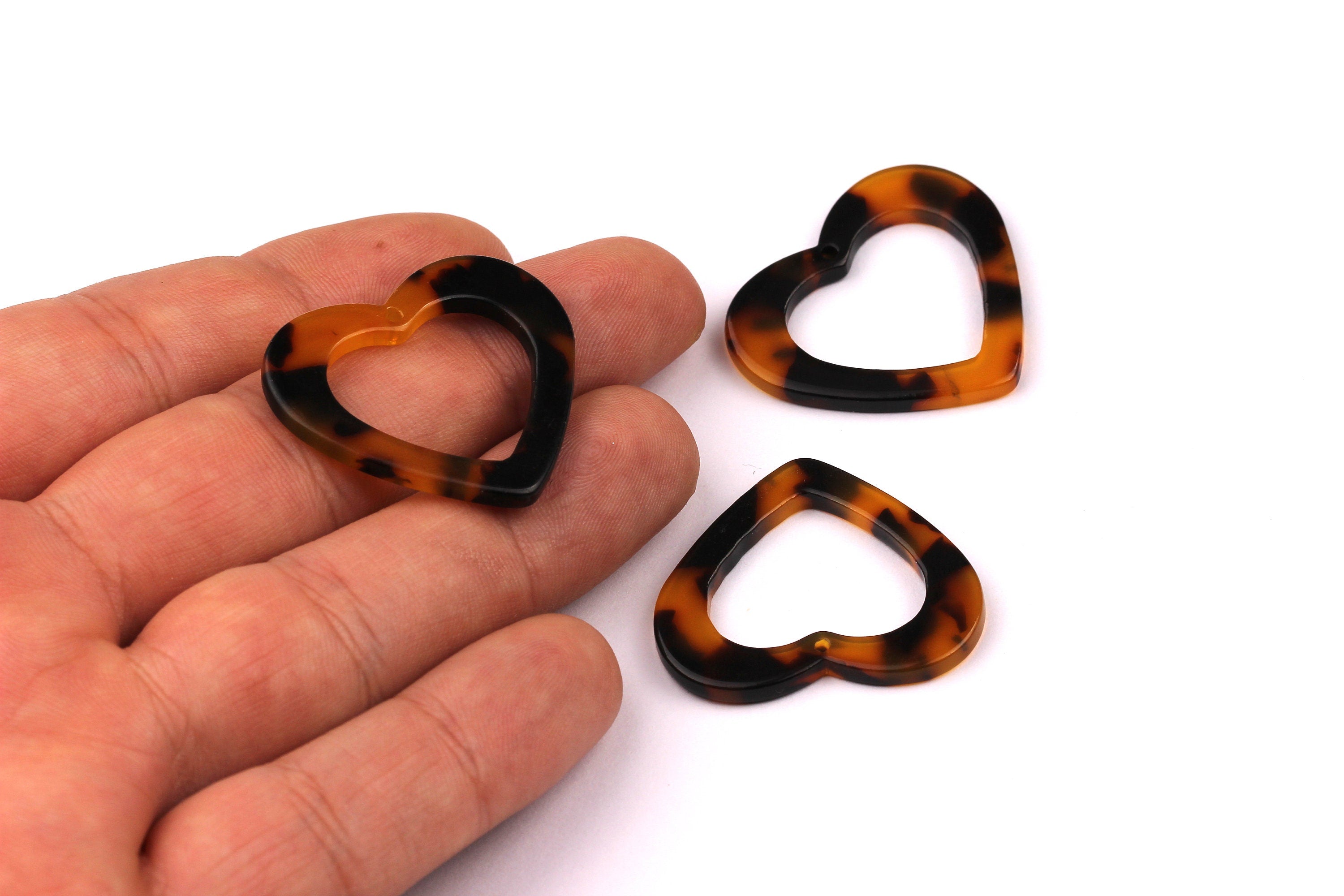 Acetate Heart Charms - Tortoise Shell Earrings - Heart Pendant - Jewelry Making Supplies - Color Code: A01 - 28x31x2.4mm - AC1017A - DOMEDBAZAAR