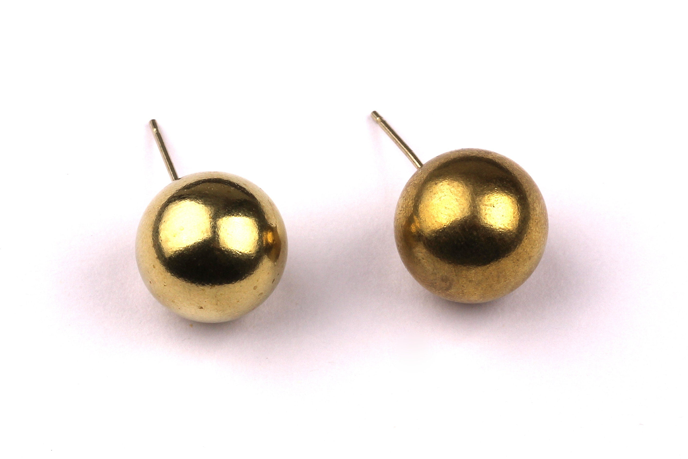 Raw Brass Earring Ball - Stainless Steel Earring Post - Earring Ball - Ear Studs - Earring Findings - Jewelry Supplies - 13.8mm - PP1057 - DOMEDBAZAAR