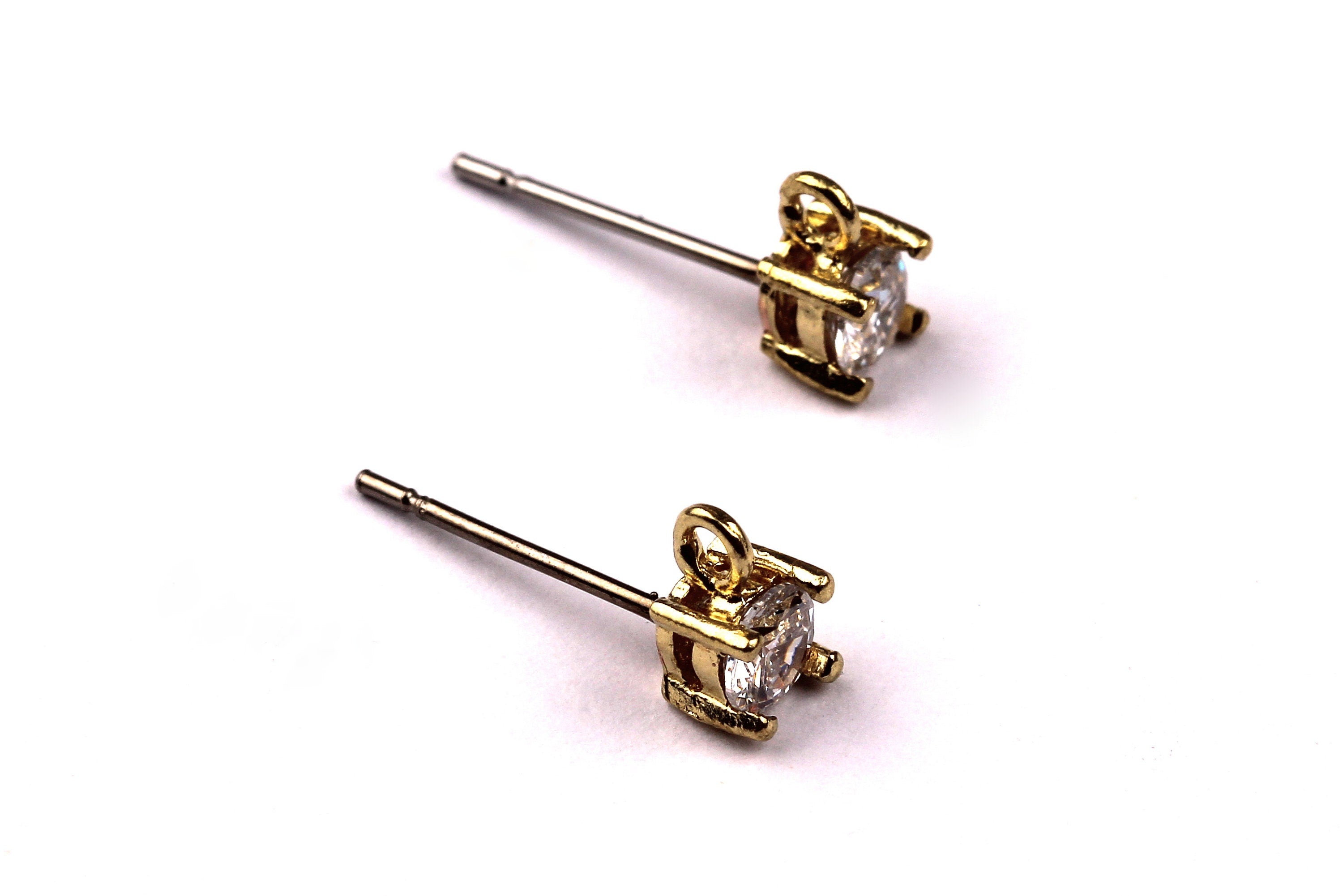 Raw Brass Zircon Earrings - Brass Earring Pad - Stainless Steel Earring Post - Ear Studs - Earring Findings - 15x4mm - PP1068 - DOMEDBAZAAR