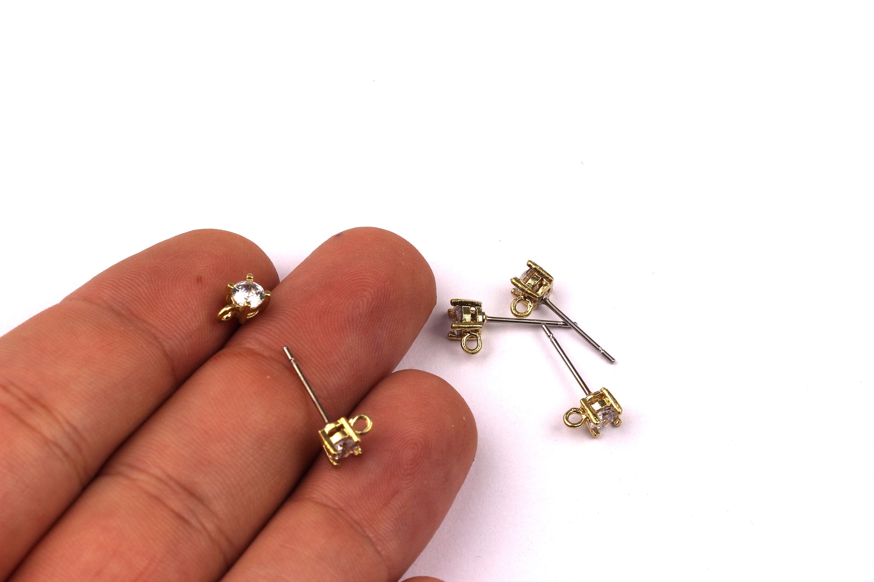 Raw Brass Zircon Earrings - Brass Earring Pad - Stainless Steel Earring Post - Ear Studs - Earring Findings - 15x4mm - PP1068 - DOMEDBAZAAR