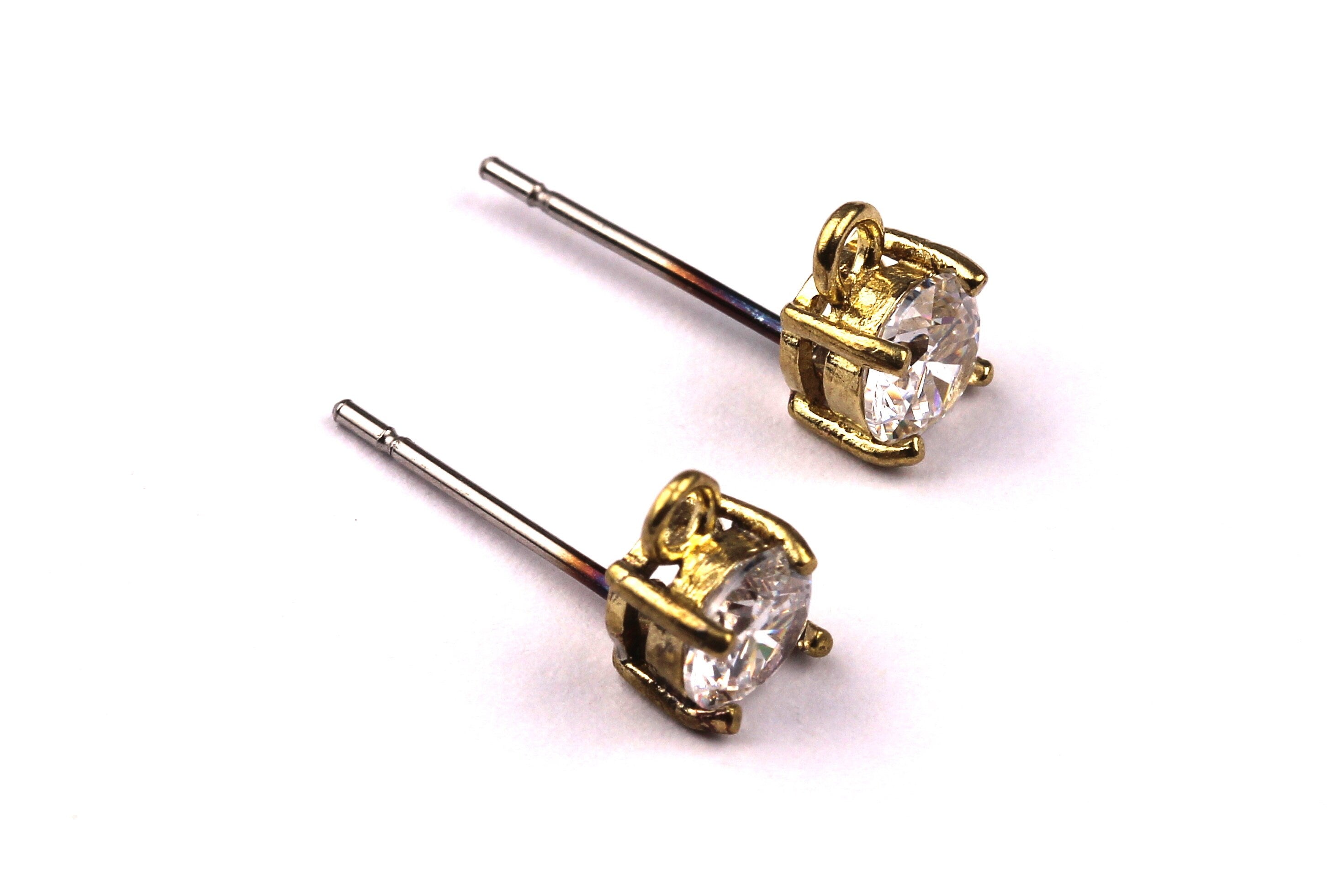 Raw Brass Zircon Earrings - Brass Earring Pad - Stainless Steel Earring Post - Ear Studs - Earring Findings - 15x5mm - PP1069 - DOMEDBAZAAR