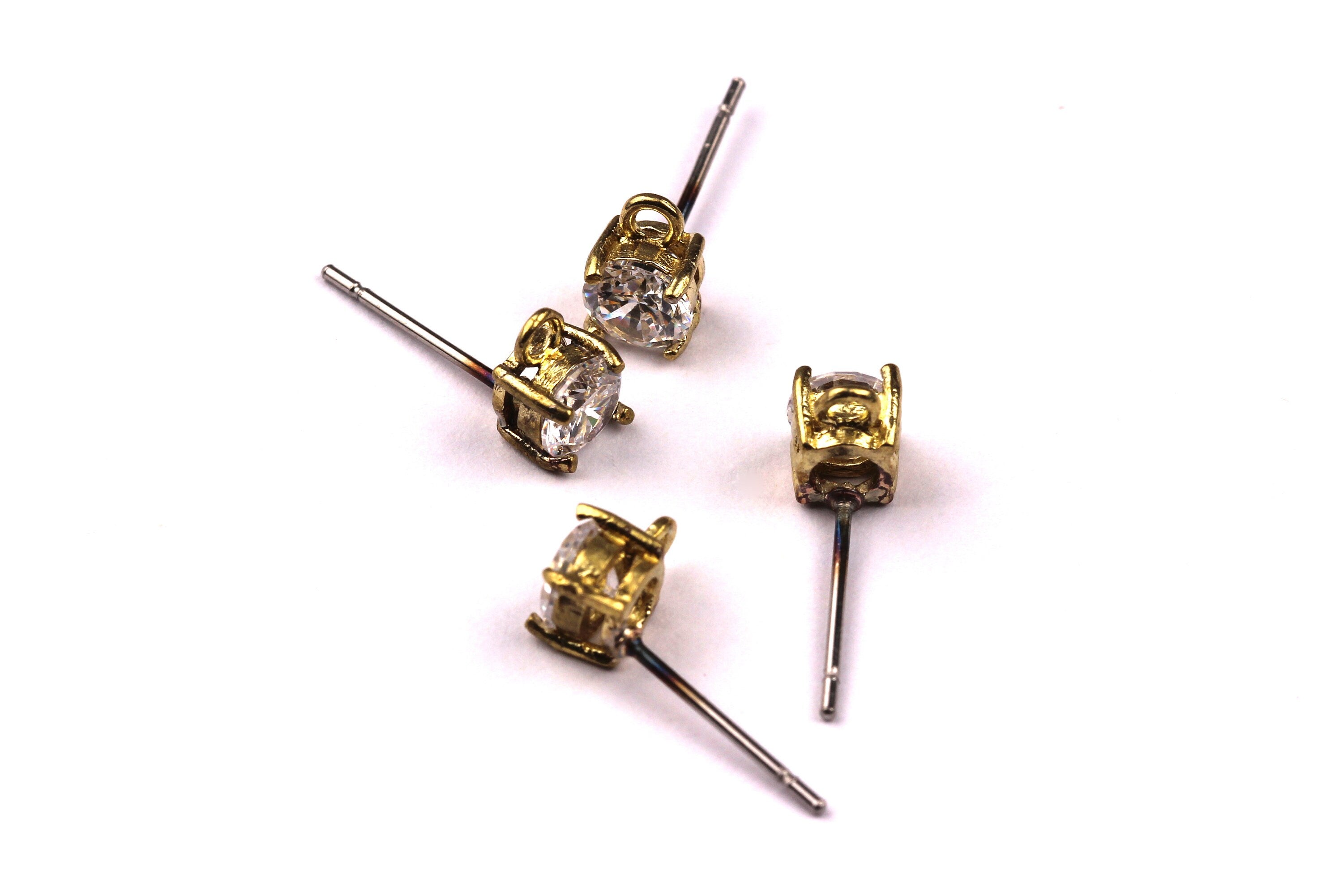 Raw Brass Zircon Earrings - Brass Earring Pad - Stainless Steel Earring Post - Ear Studs - Earring Findings - 15x5mm - PP1069 - DOMEDBAZAAR