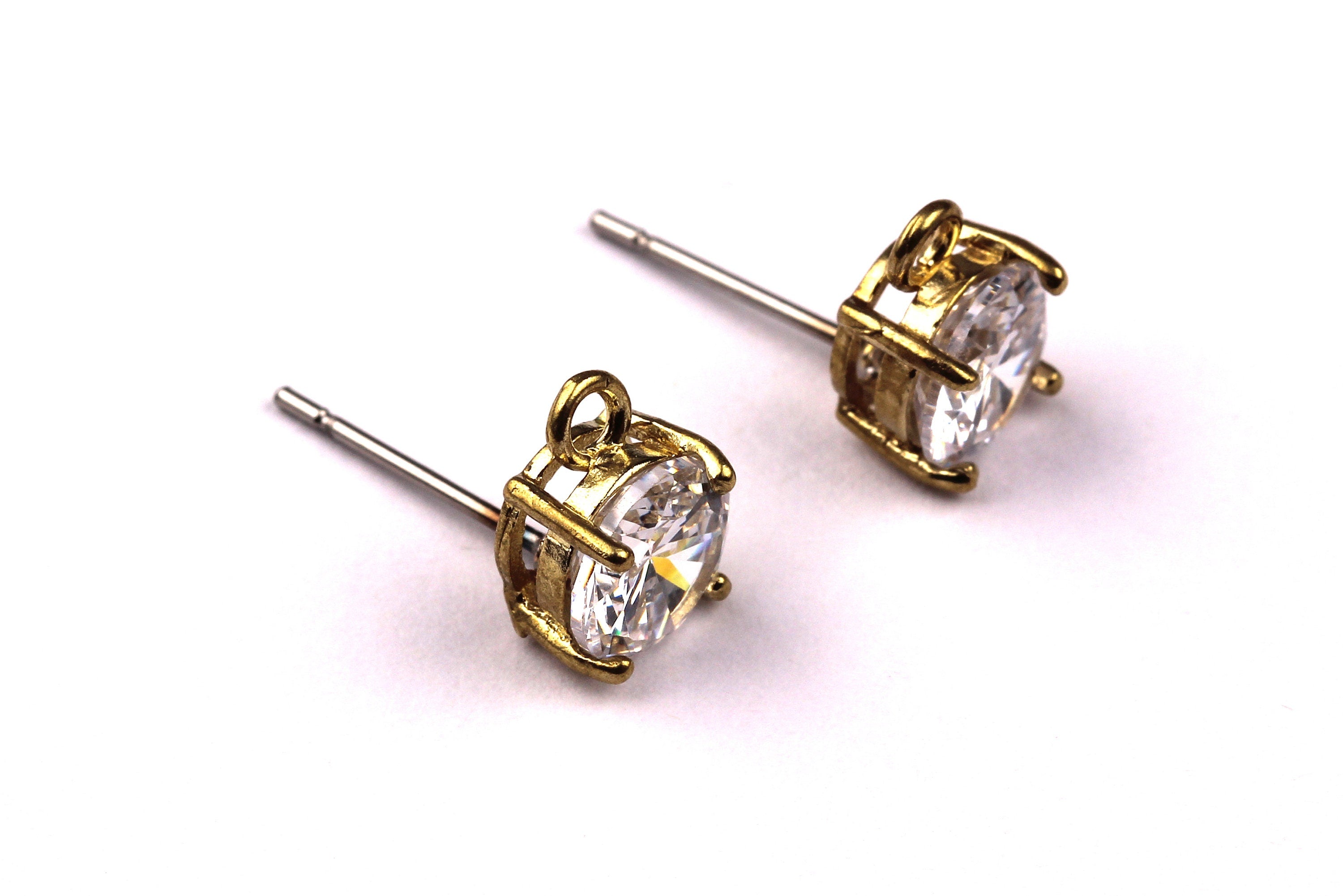 Raw Brass Zircon Earrings - Brass Earring Pad - Stainless Steel Earring Post - Ear Studs - Earring Findings - 16x7mm - PP1070 - DOMEDBAZAAR