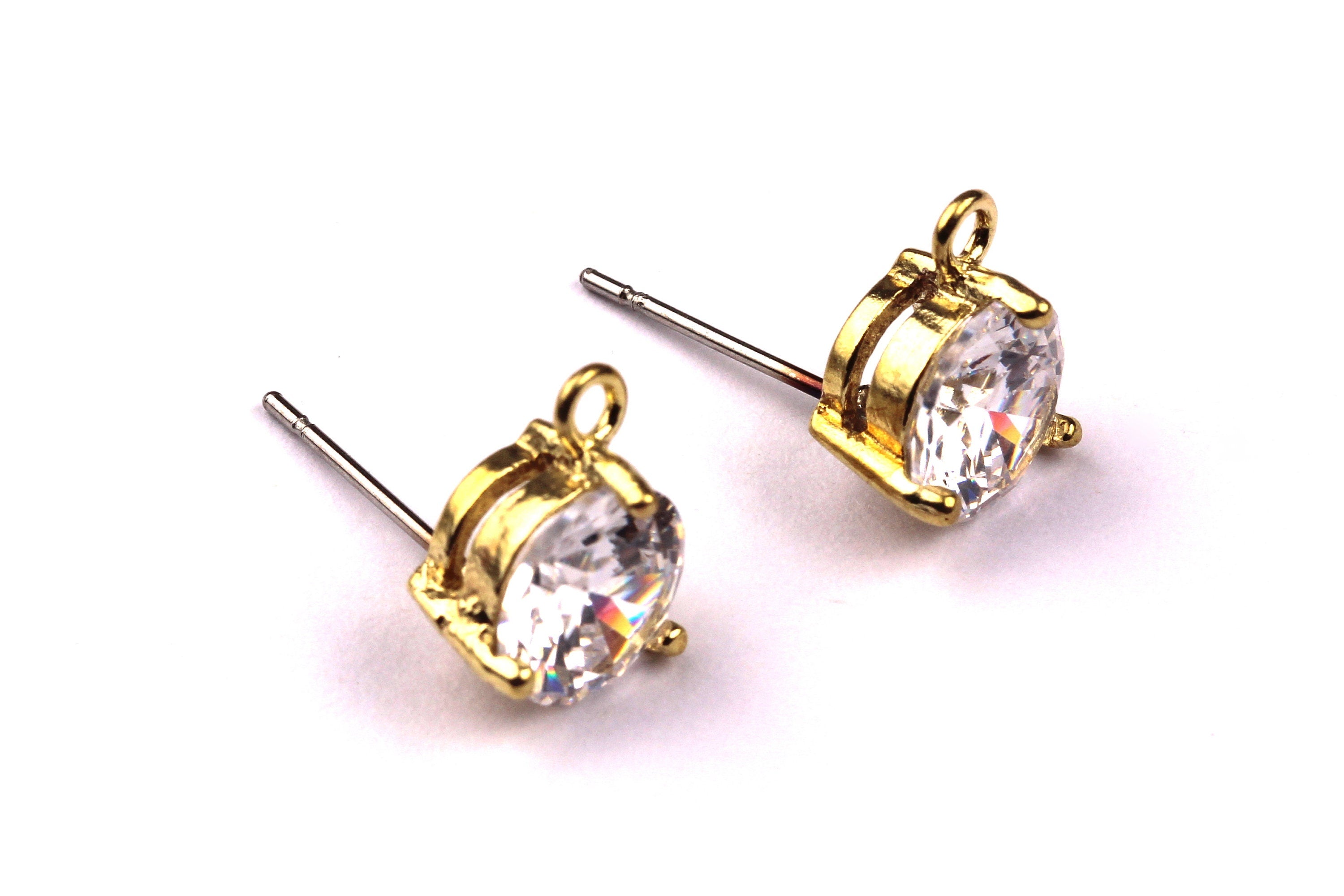 Raw Brass Zircon Earrings - Brass Earring Pad - Stainless Steel Earring Post - Ear Studs - Earring Findings - 18x8mm - PP1071 - DOMEDBAZAAR