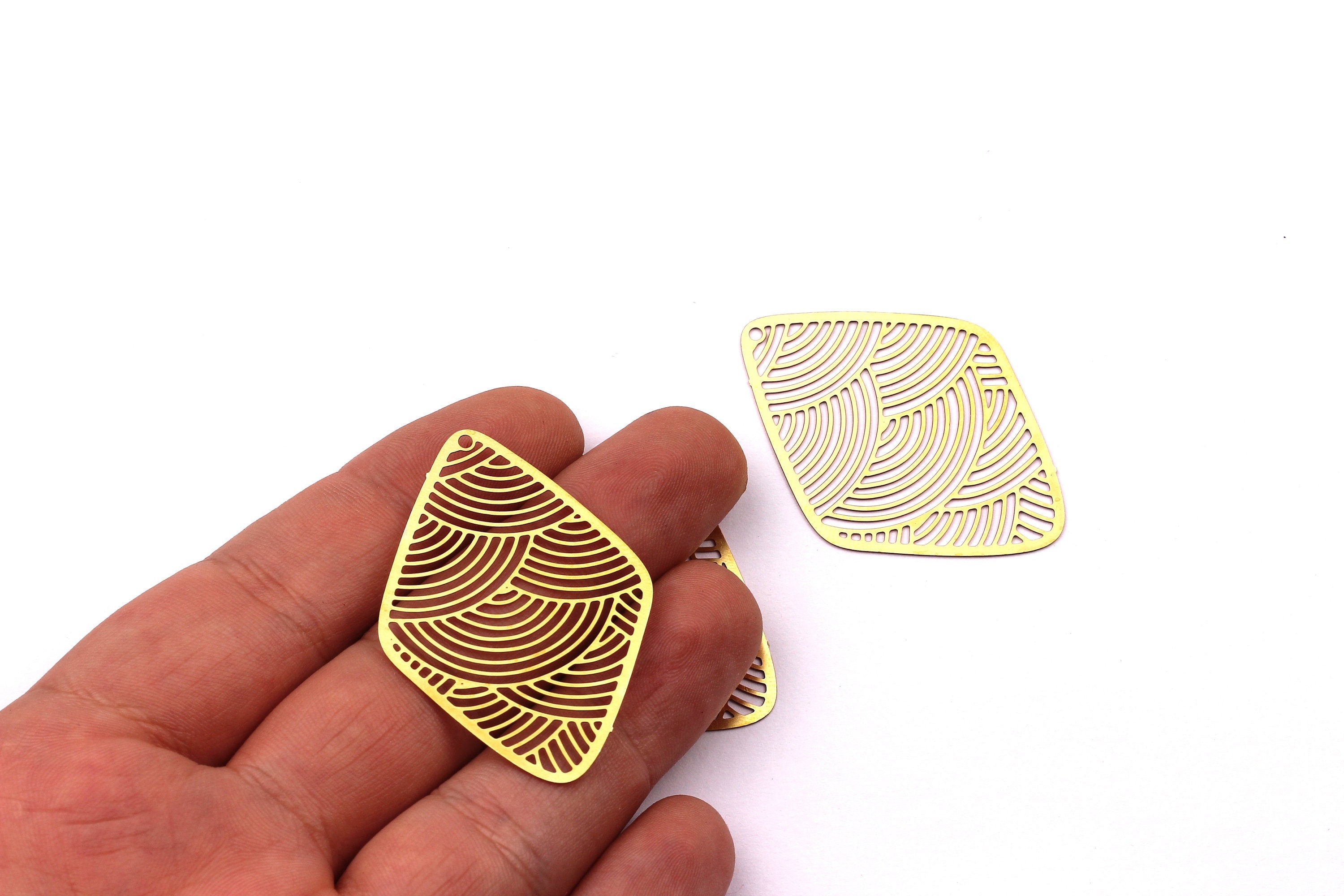 Diamond Shaped Earring Charms - Raw Brass Earring - Diamond Earring Charms - Earring Findings - Jewelry Supplies - 46x33mm - JJB3749 - DOMEDBAZAAR