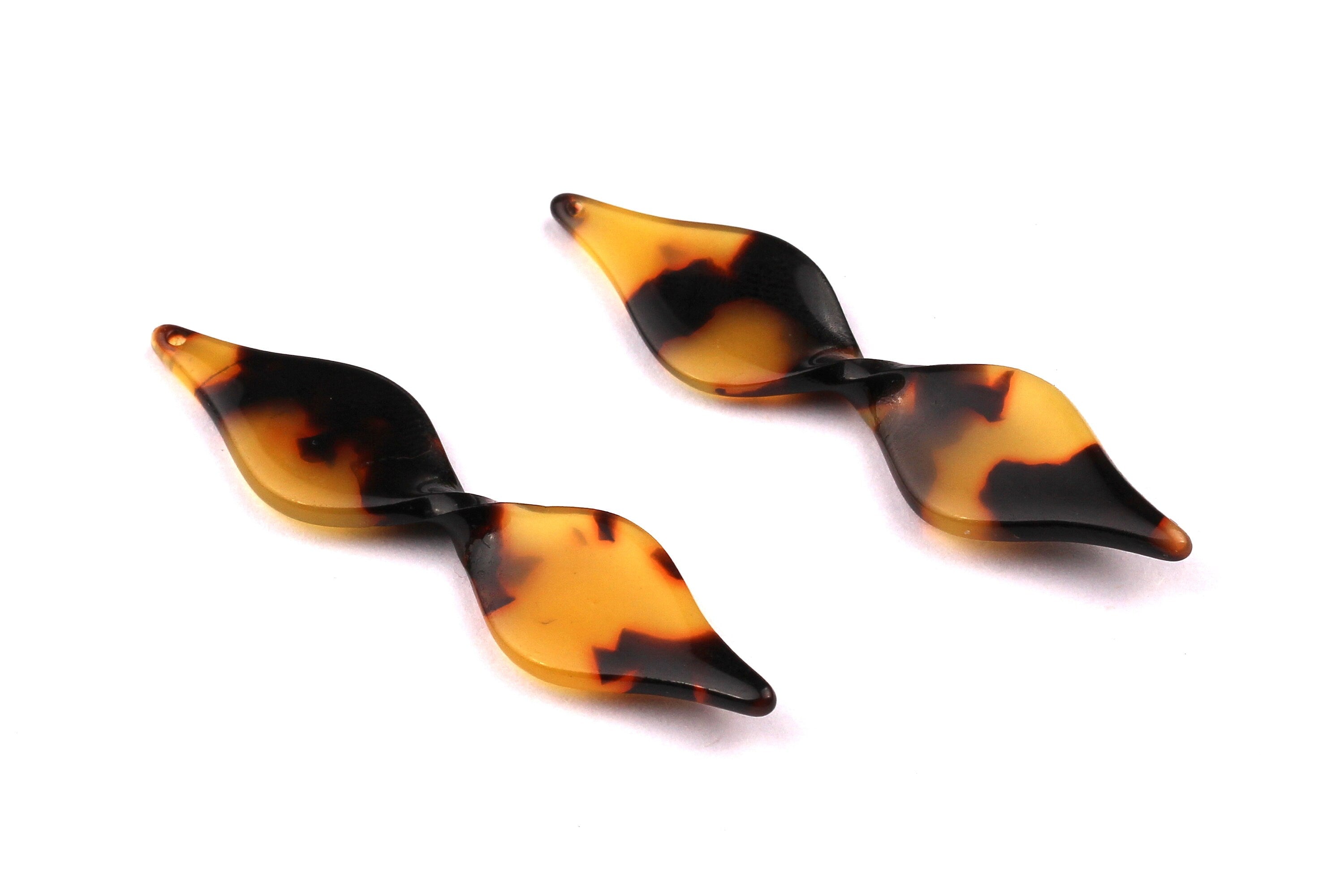 Acetate Twisted Charms - Tortoise Shell Earrings - Twisted Pendant - Jewelry Making Supplies - Color Code: A01 - 49x11mm - AC1028B - DOMEDBAZAAR