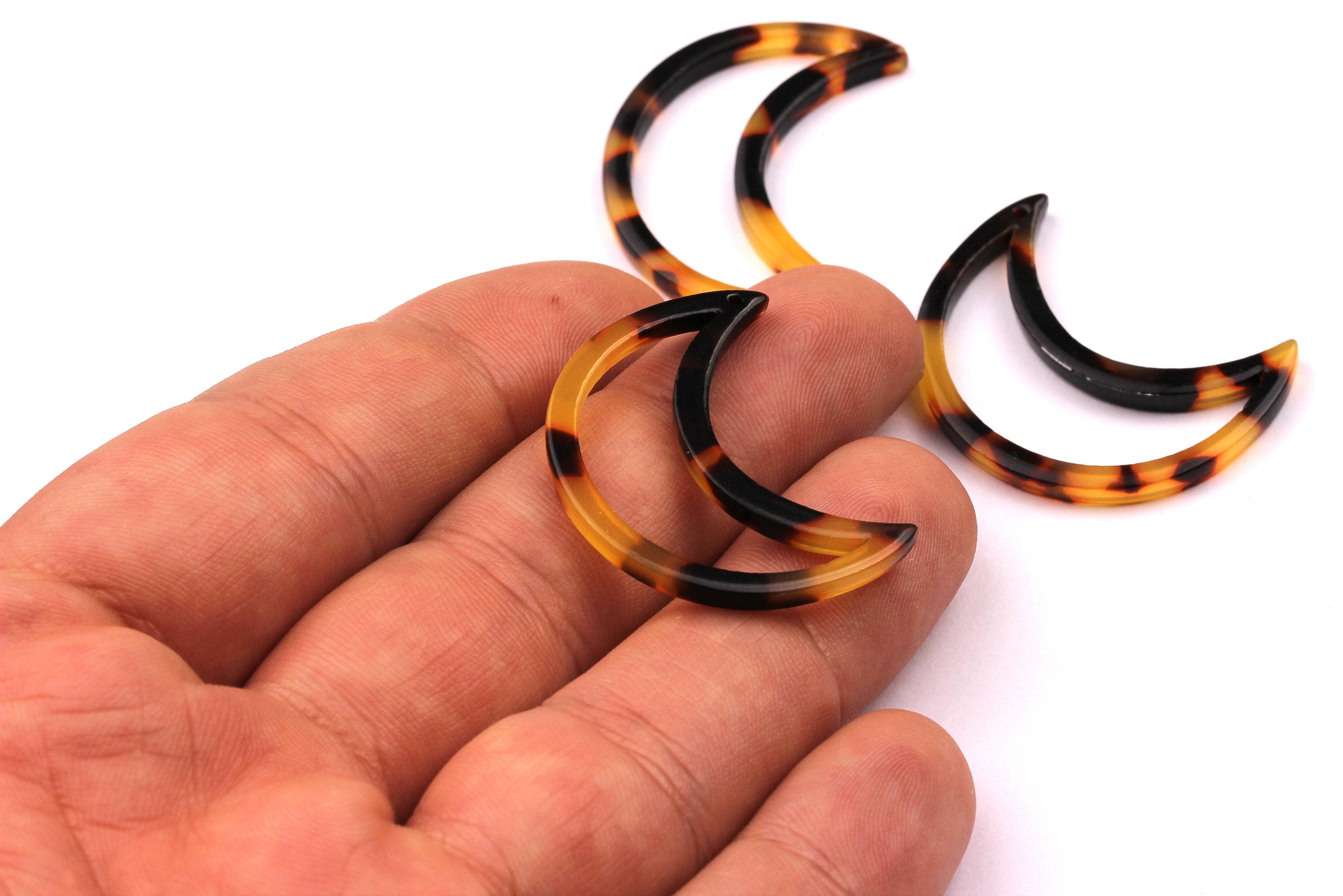 Acetate Moon Charms - Tortoise Shell - Moon Earrings and Pendant - Jewelry Making Supplies - Color Code: A01 - 31x25mm - AC1030B - DOMEDBAZAAR