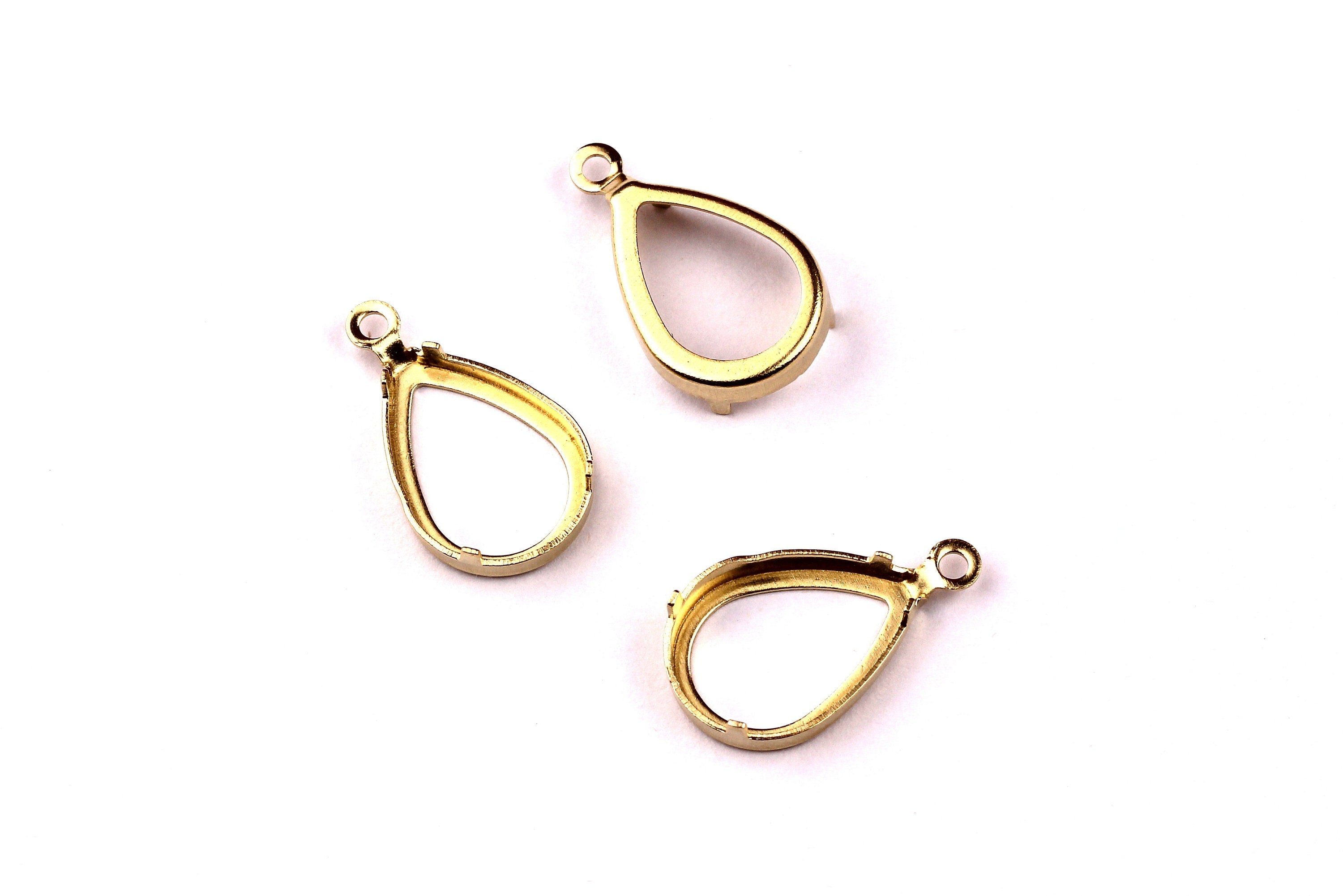 Brass Prong Setting - Drop Shaped Setting - Earring Findings- Jewelry Supplies - 8mm Pad - PP1119 - DOMEDBAZAAR