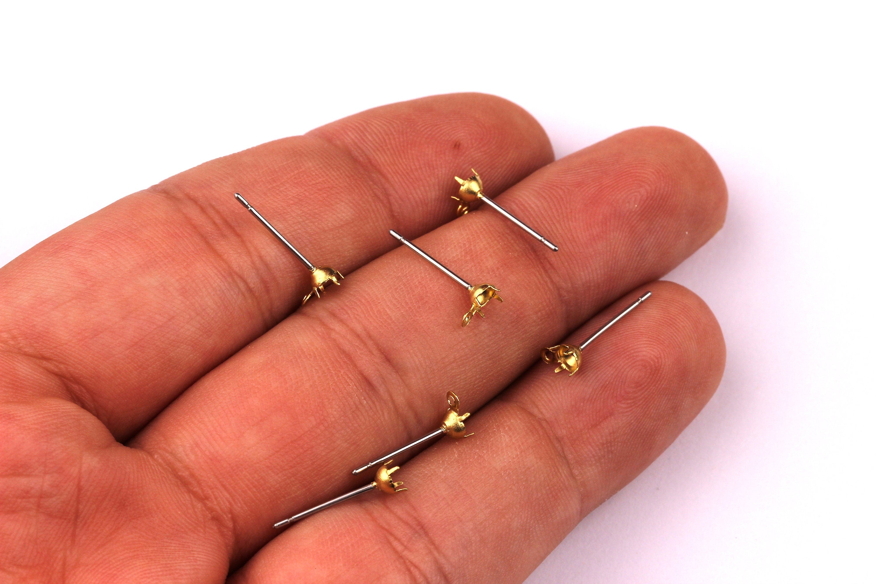 Brass Earring Post - Brass Setting - 316L Stainless Steel Stud - Earring Findings- Jewelry Supplies - 3.3mm Pad - PP1120 - DOMEDBAZAAR