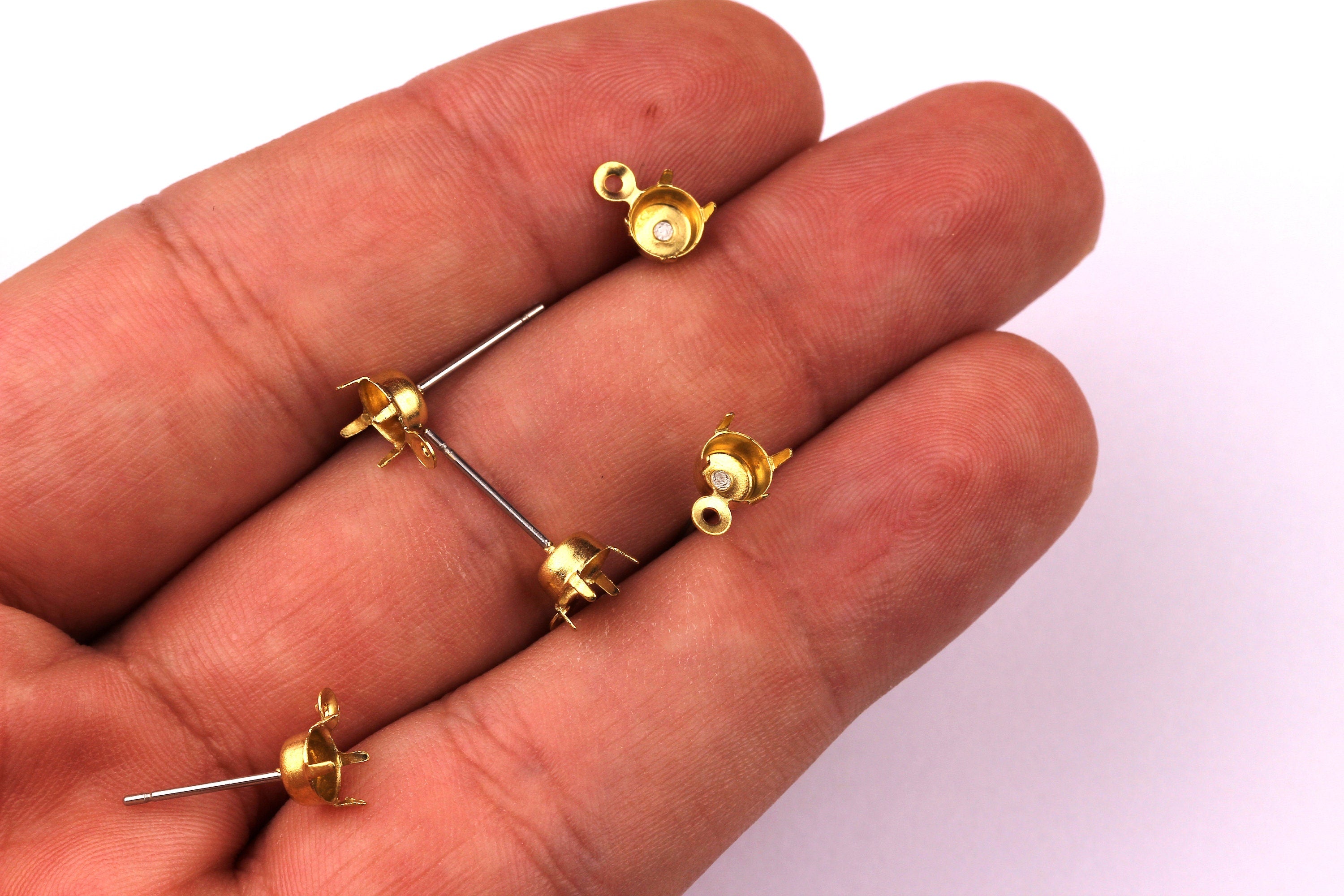 Brass Earring Post - Brass Setting - 316L Stainless Steel Stud - Earring Findings- Jewelry Supplies - 5mm Pad - PP1122 - DOMEDBAZAAR