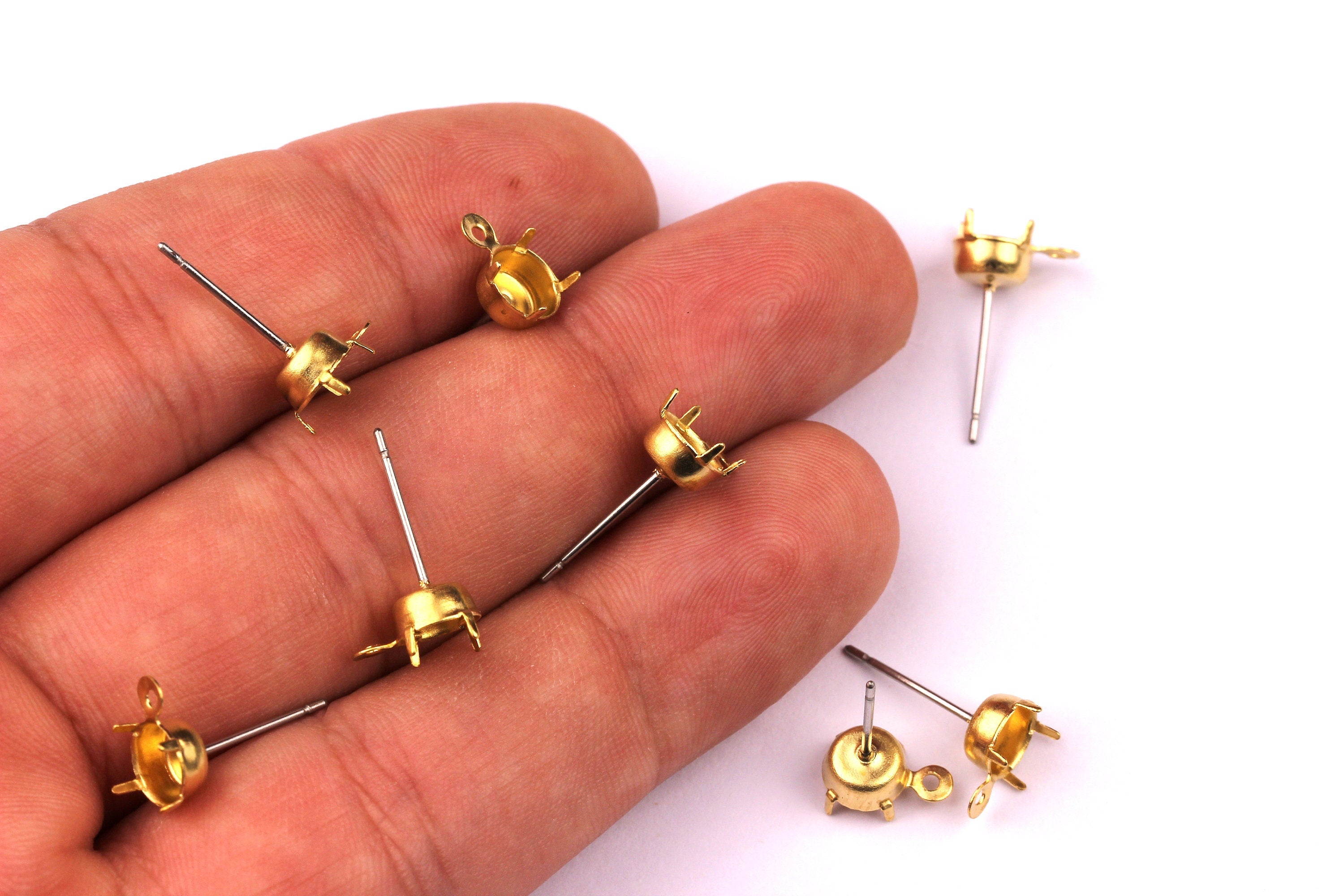 Brass Earring Post - Brass Setting - 316L Stainless Steel Stud - Earring Findings- Jewelry Supplies - 6mm Pad - PP1123 - DOMEDBAZAAR