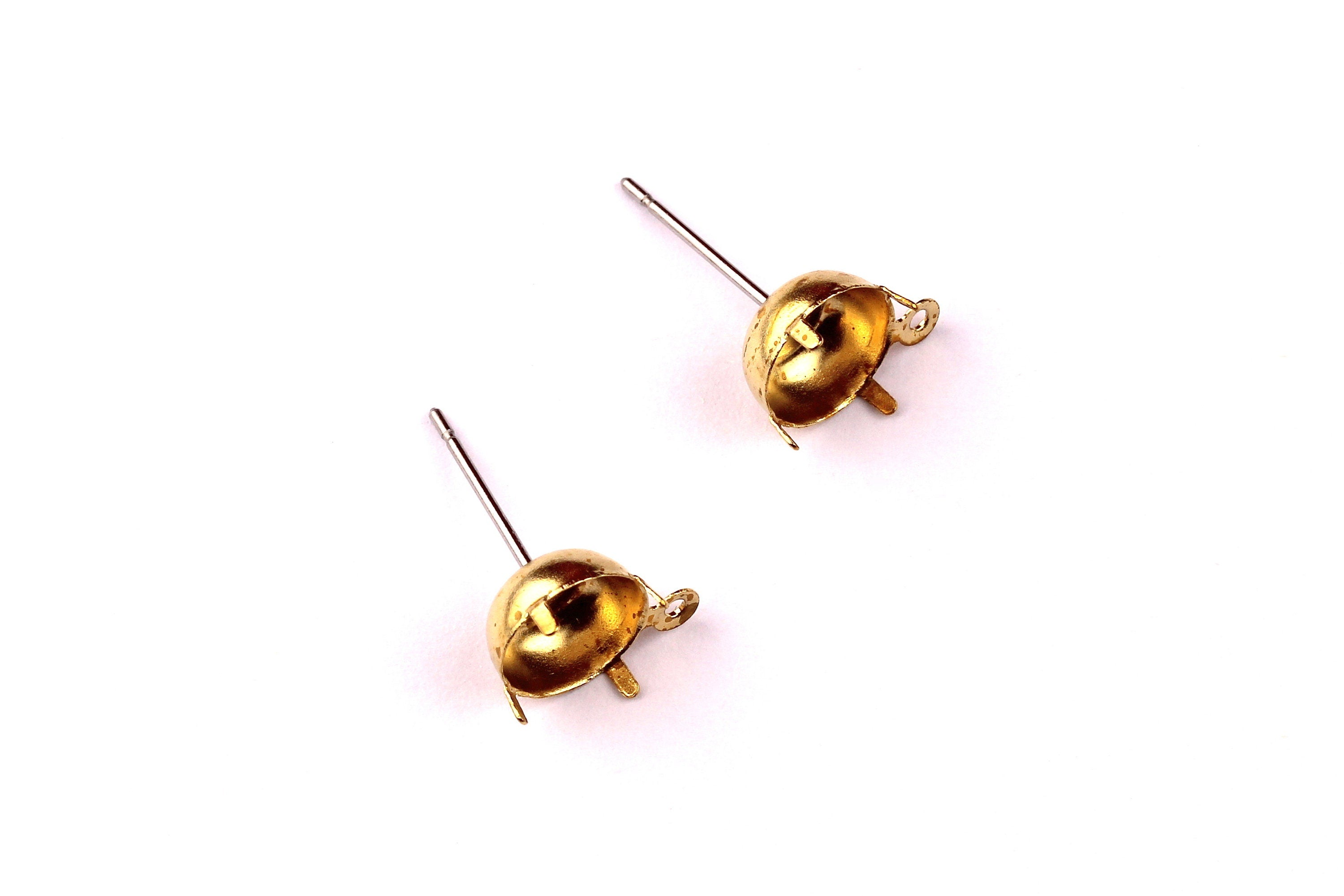 Brass Earring Post - Brass Setting - 316L Stainless Steel Stud - Earring Findings- Jewelry Supplies - 8mm Pad - PP1124 - DOMEDBAZAAR