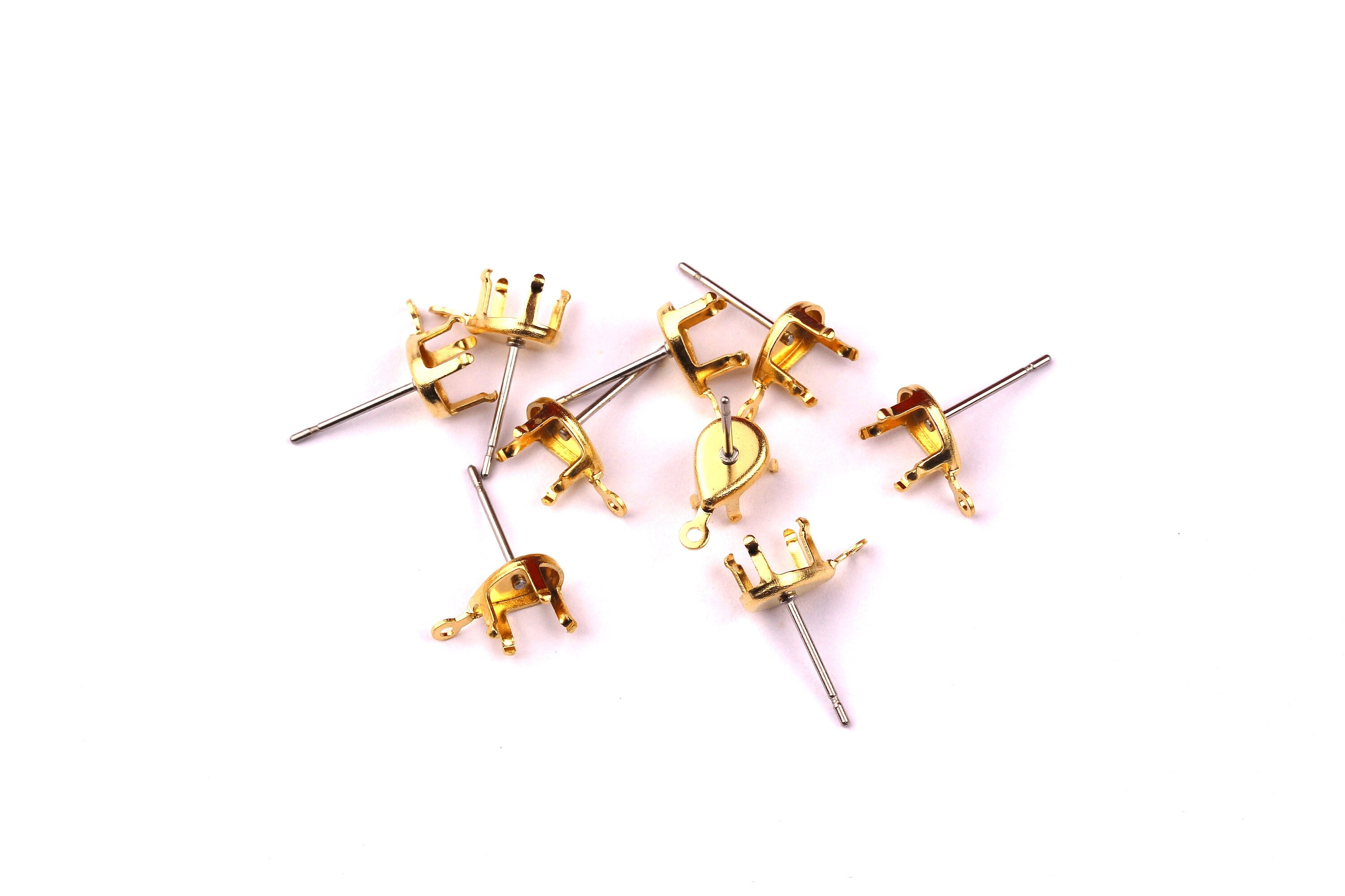 Brass Earring Post - Brass Drop Setting - 316L Stainless Steel Stud - Earring Findings- Jewelry Supplies - 10.5mm Pad - PP1128 - DOMEDBAZAAR