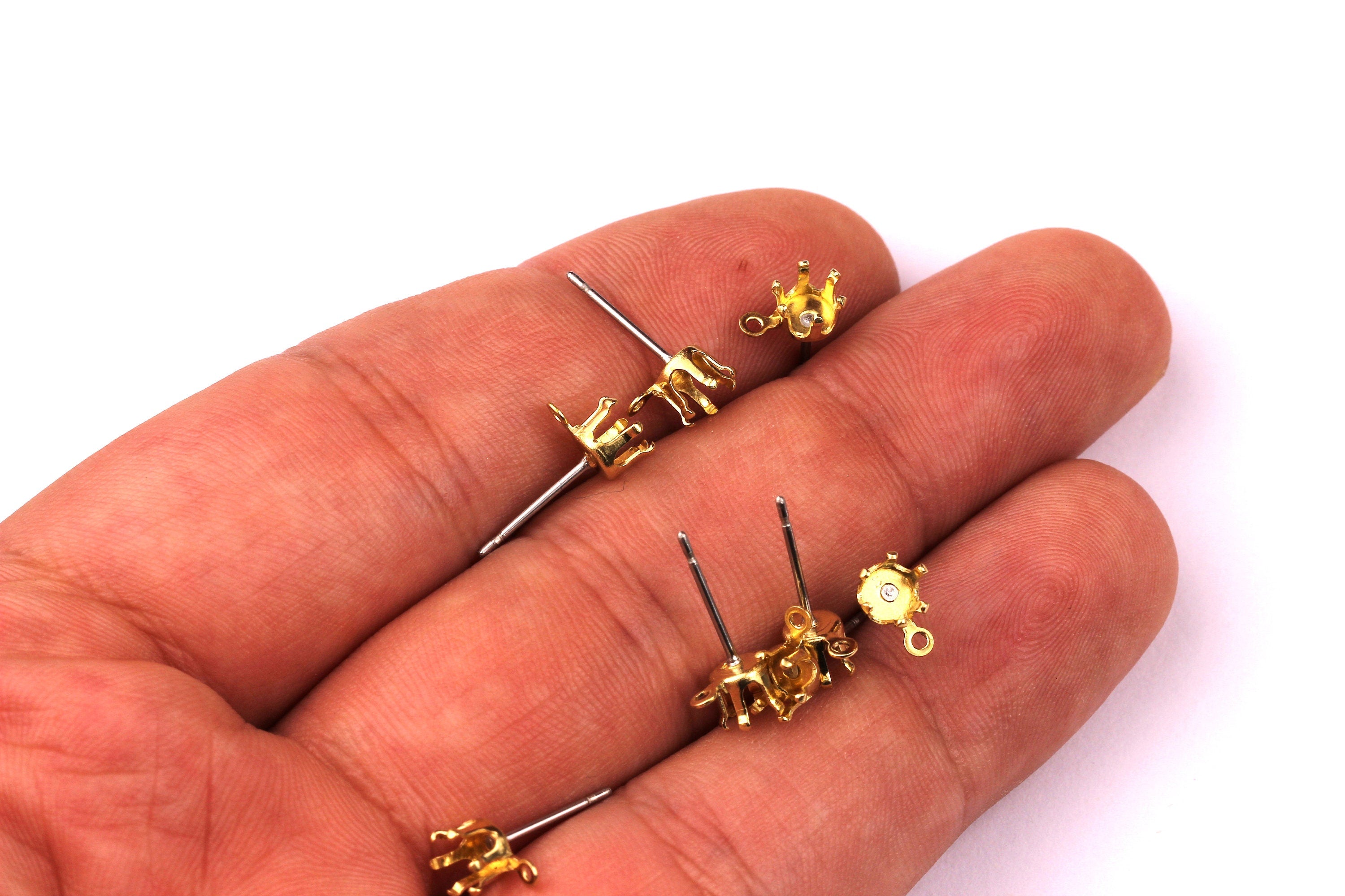 Brass Earring Post - Brass Setting - 316L Stainless Steel Stud - Earring Findings- Jewelry Supplies - 4.5mm Pad - PP1131 - DOMEDBAZAAR