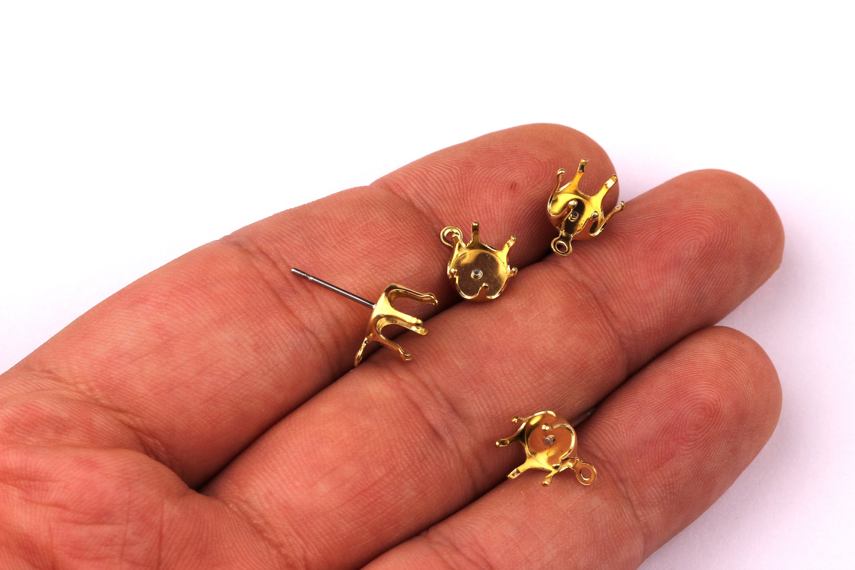 Brass Earring Post - Brass Round Setting - 316L Stainless Steel Stud - Earring Findings- Jewelry Supplies - 7mm Pad - PP1133 - DOMEDBAZAAR