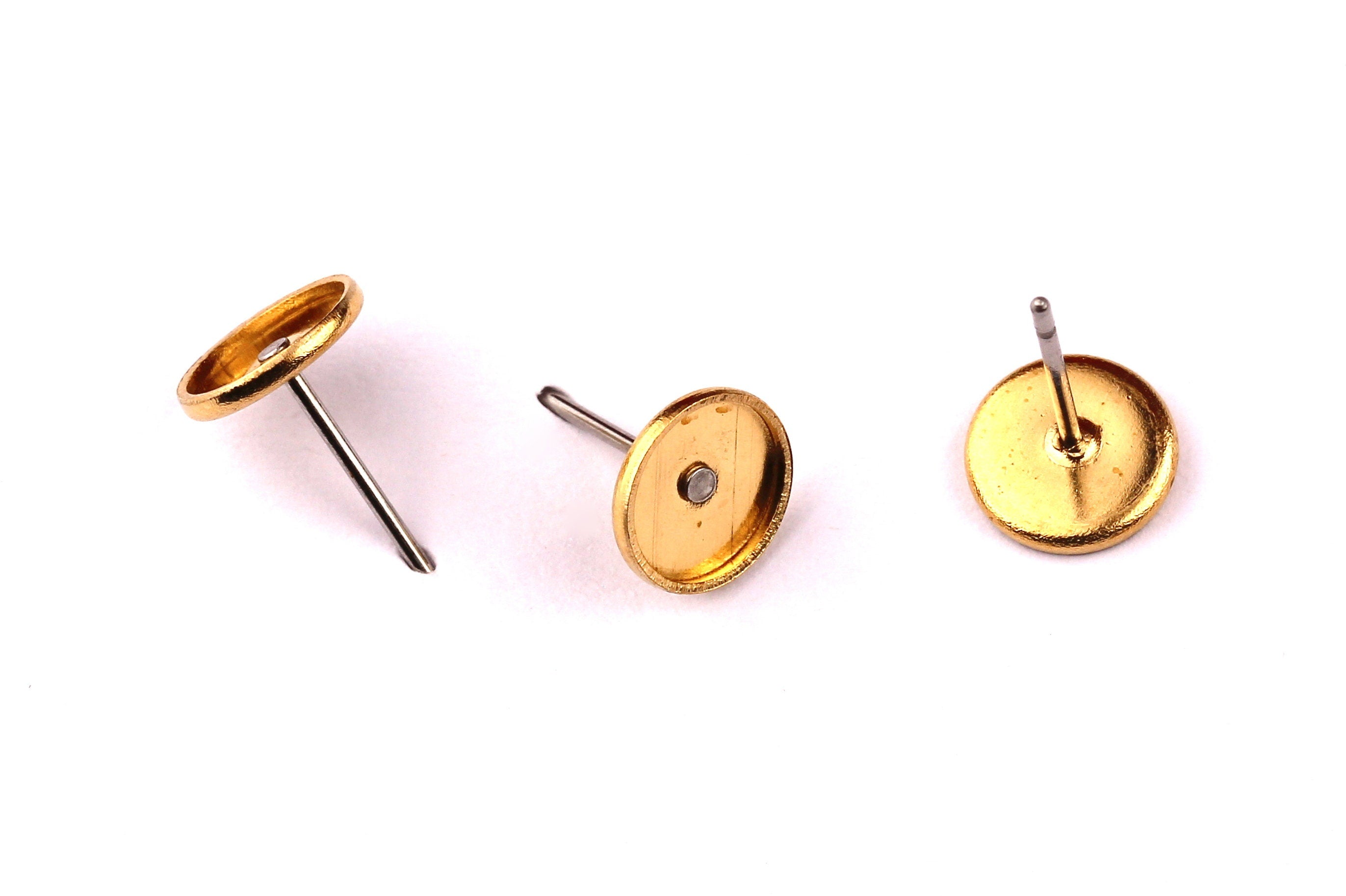 Raw Brass Earring Blanks - Brass Earring - 316L Stainless Steel Stud - Gold Tone - Earring Findings - Jewelry Supplies - 6mm Pad - PP1135 - DOMEDBAZAAR