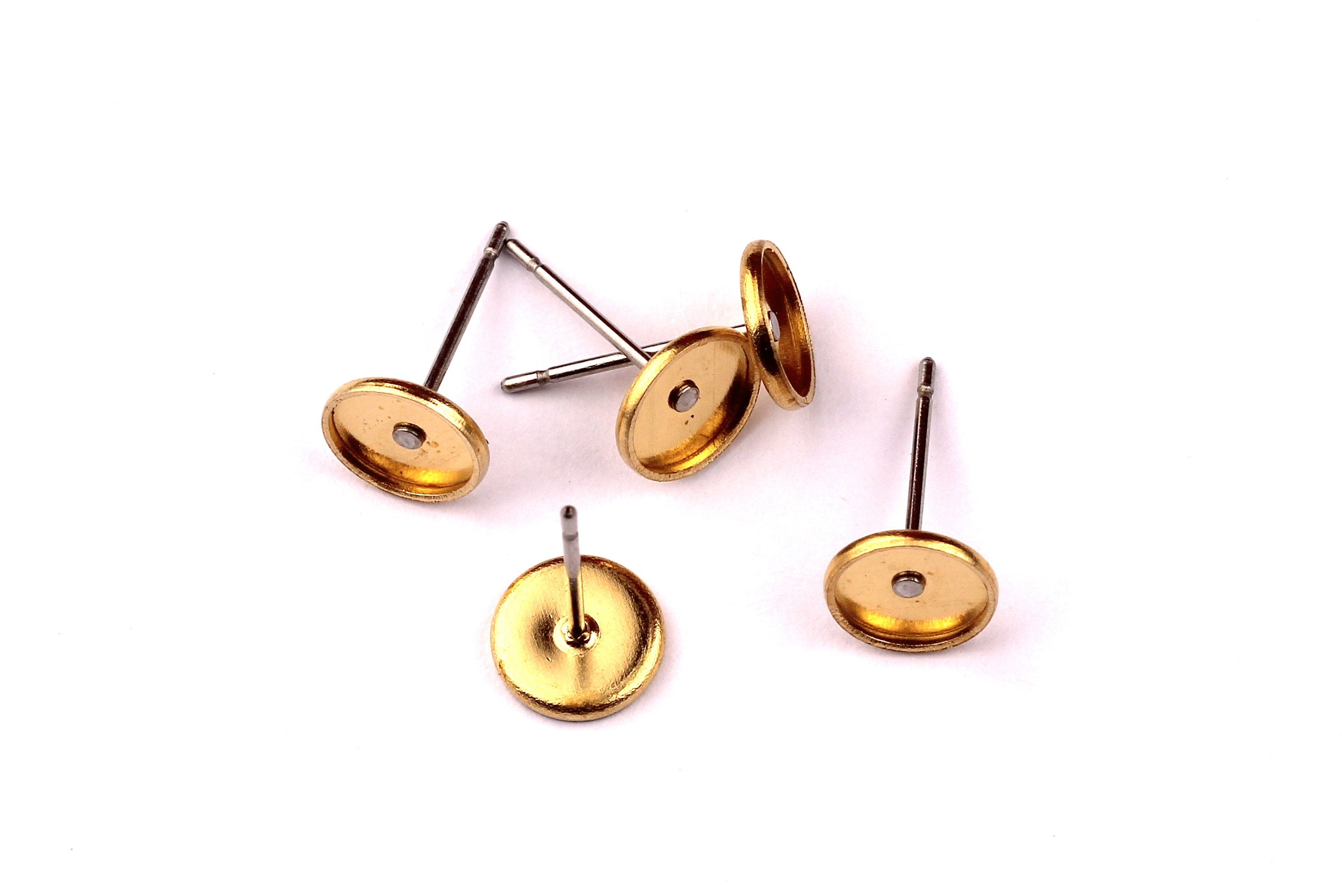 Raw Brass Earring Blanks - Brass Earring - 316L Stainless Steel Stud - Gold Tone - Earring Findings - Jewelry Supplies - 6mm Pad - PP1135 - DOMEDBAZAAR