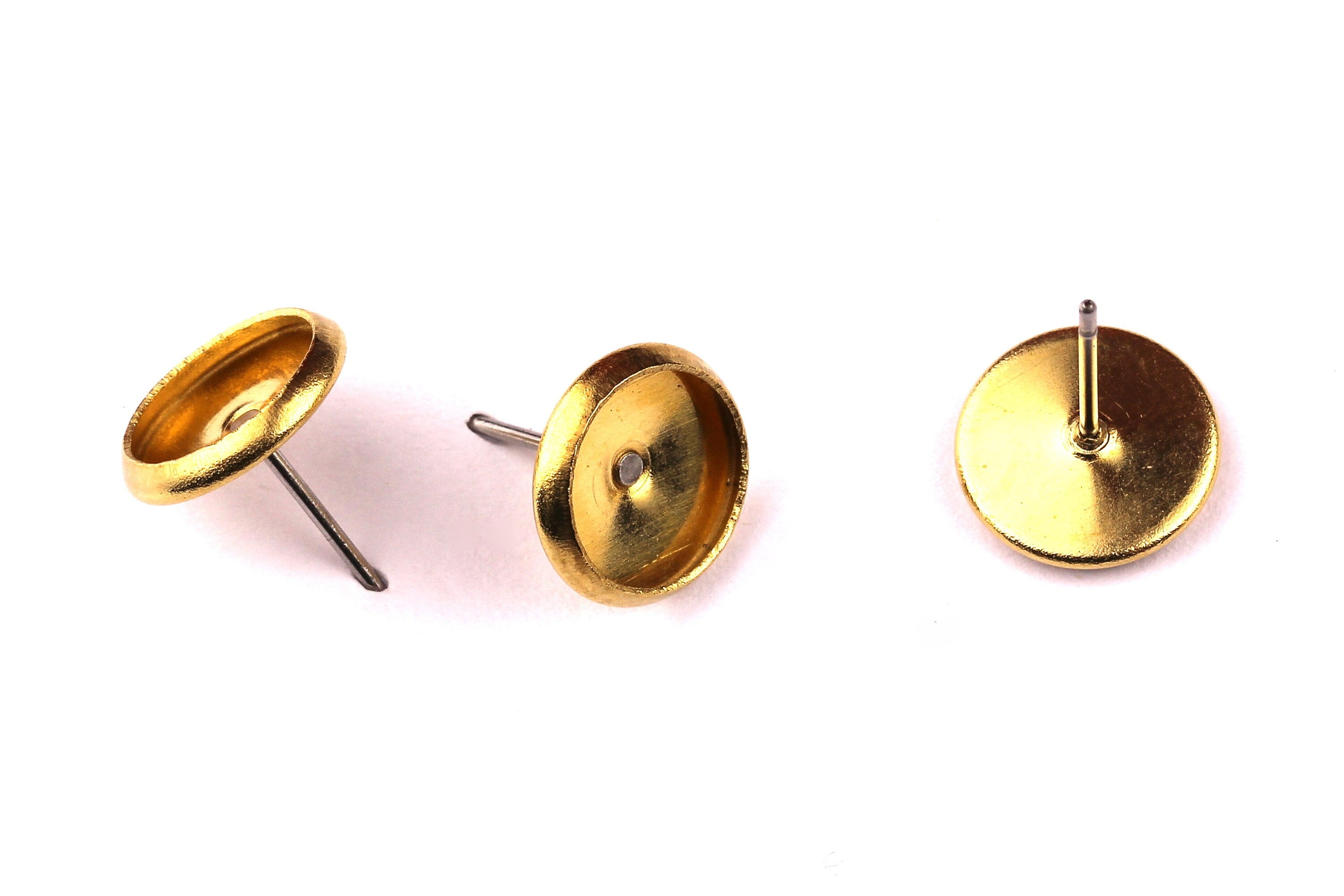 Raw Brass Earring Blanks - Brass Earring - 316L Stainless Steel Stud - Gold Tone - Earring Findings - Jewelry Supplies - 8mm Pad - PP1136 - DOMEDBAZAAR