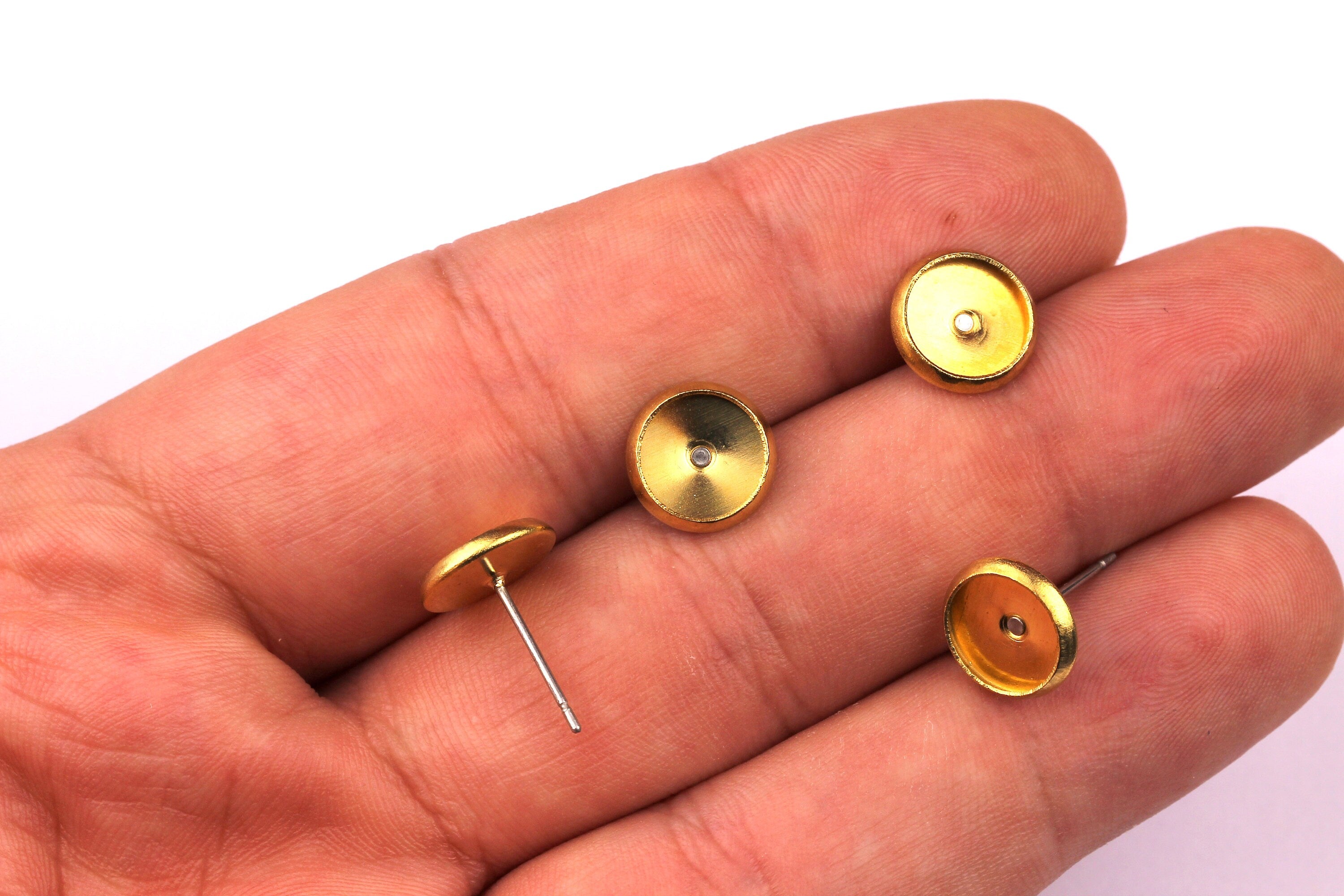 Raw Brass Earring Blanks - Brass Earring - 316L Stainless Steel Stud - Gold Tone - Earring Findings - Jewelry Supplies - 8mm Pad - PP1136 - DOMEDBAZAAR