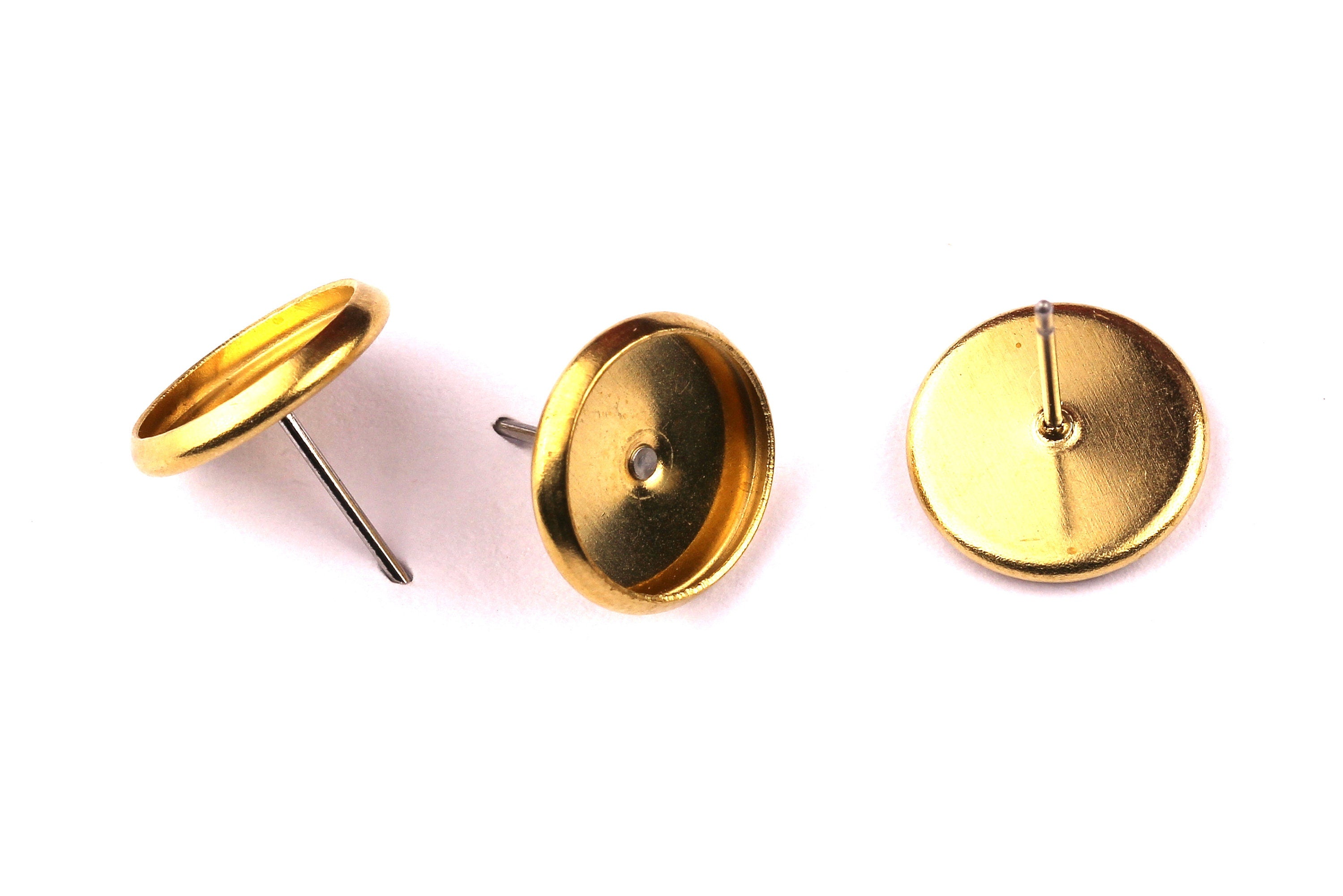 Raw Brass Earring Blanks - Brass Earring - 316L Stainless Steel Stud - Gold Tone - Earring Findings - Jewelry Supplies - 10mm Pad - PP1137 - DOMEDBAZAAR