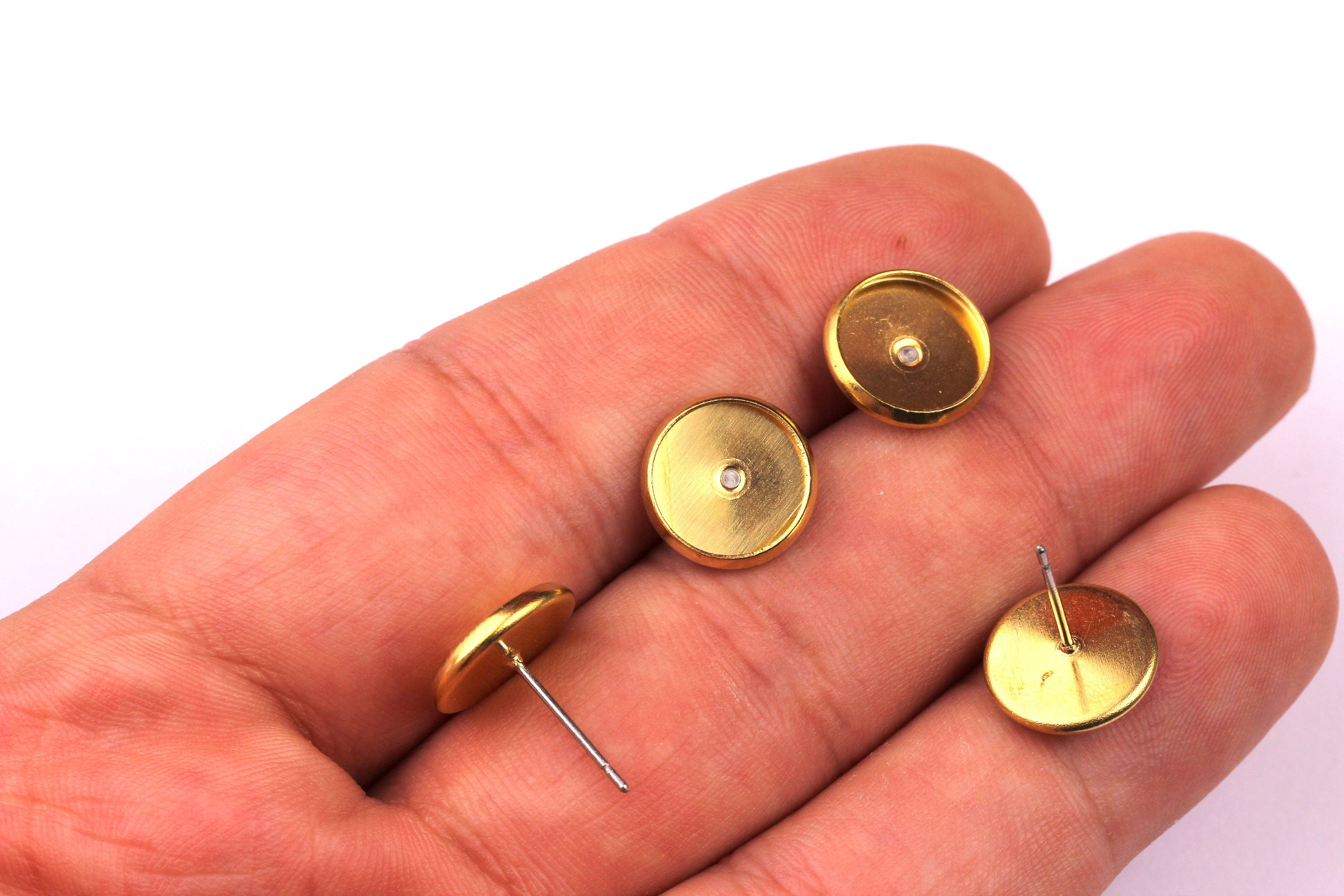 Raw Brass Earring Blanks - Brass Earring - 316L Stainless Steel Stud - Gold Tone - Earring Findings - Jewelry Supplies - 10mm Pad - PP1137 - DOMEDBAZAAR