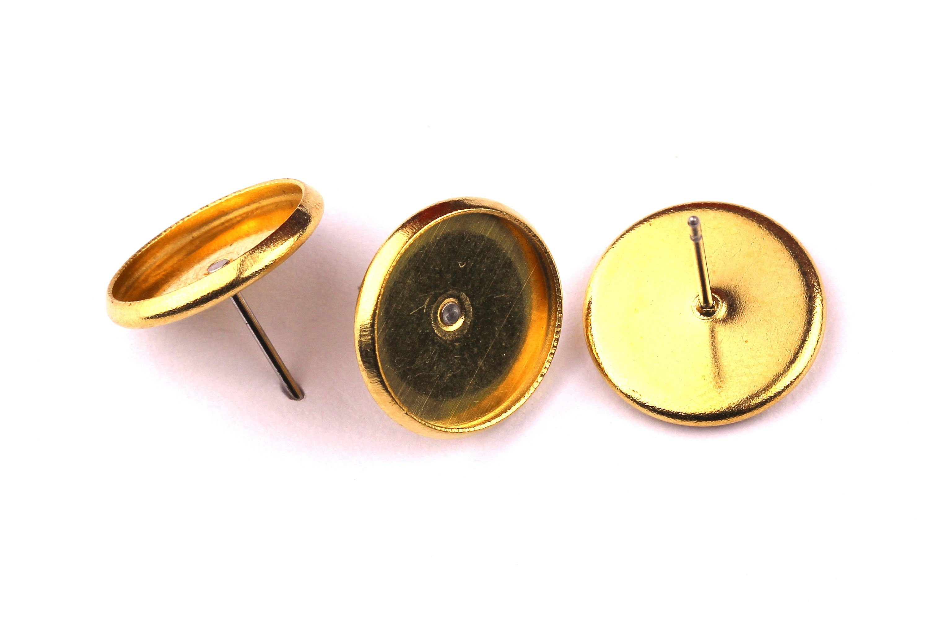 Raw Brass Earring Blanks - Brass Earring - 316L Stainless Steel Stud - Gold Tone - Earring Findings - Jewelry Supplies - 12mm Pad - PP1138 - DOMEDBAZAAR