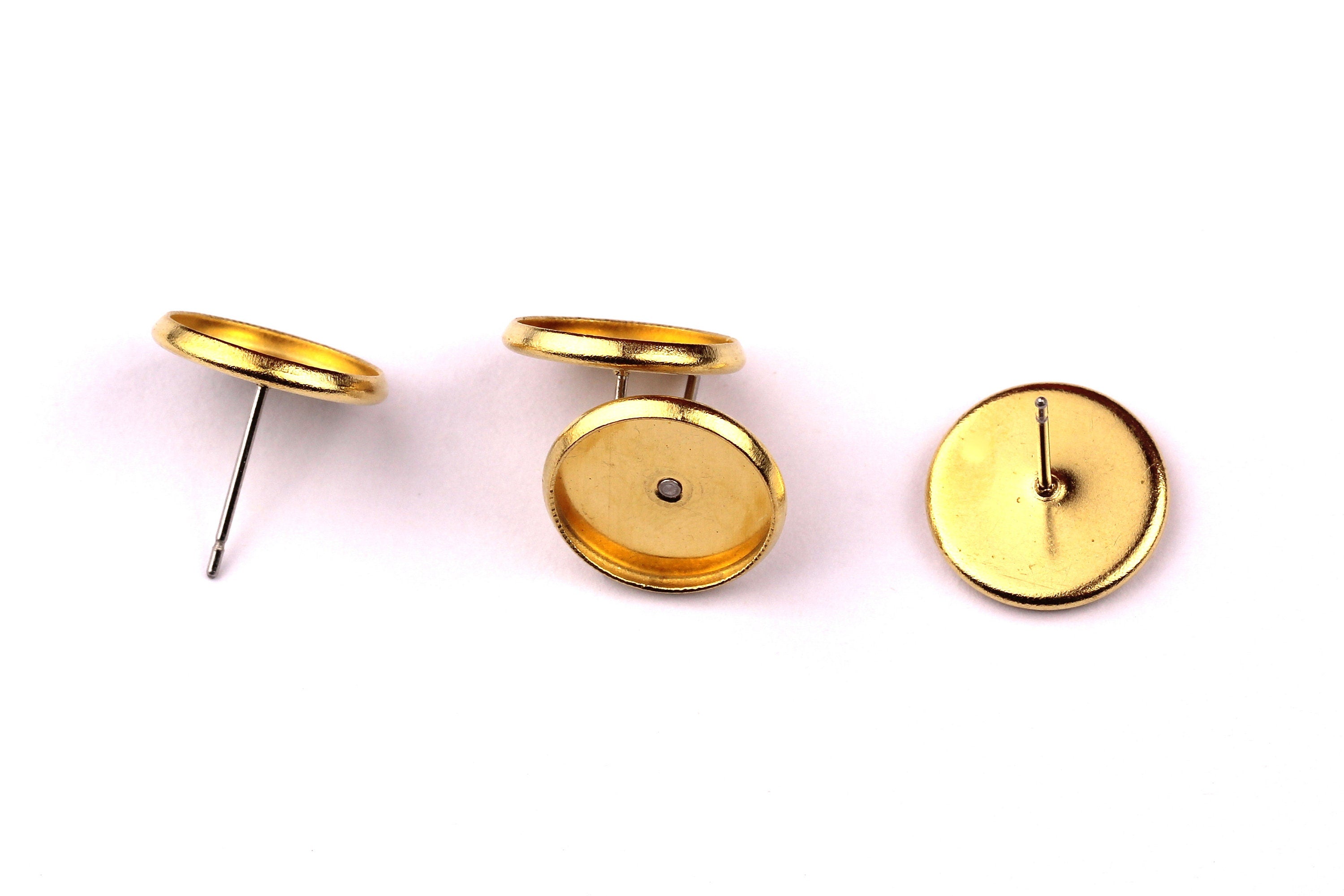 Raw Brass Earring Blanks - Brass Earring - 316L Stainless Steel Stud - Gold Tone - Earring Findings - Jewelry Supplies - 12mm Pad - PP1138 - DOMEDBAZAAR