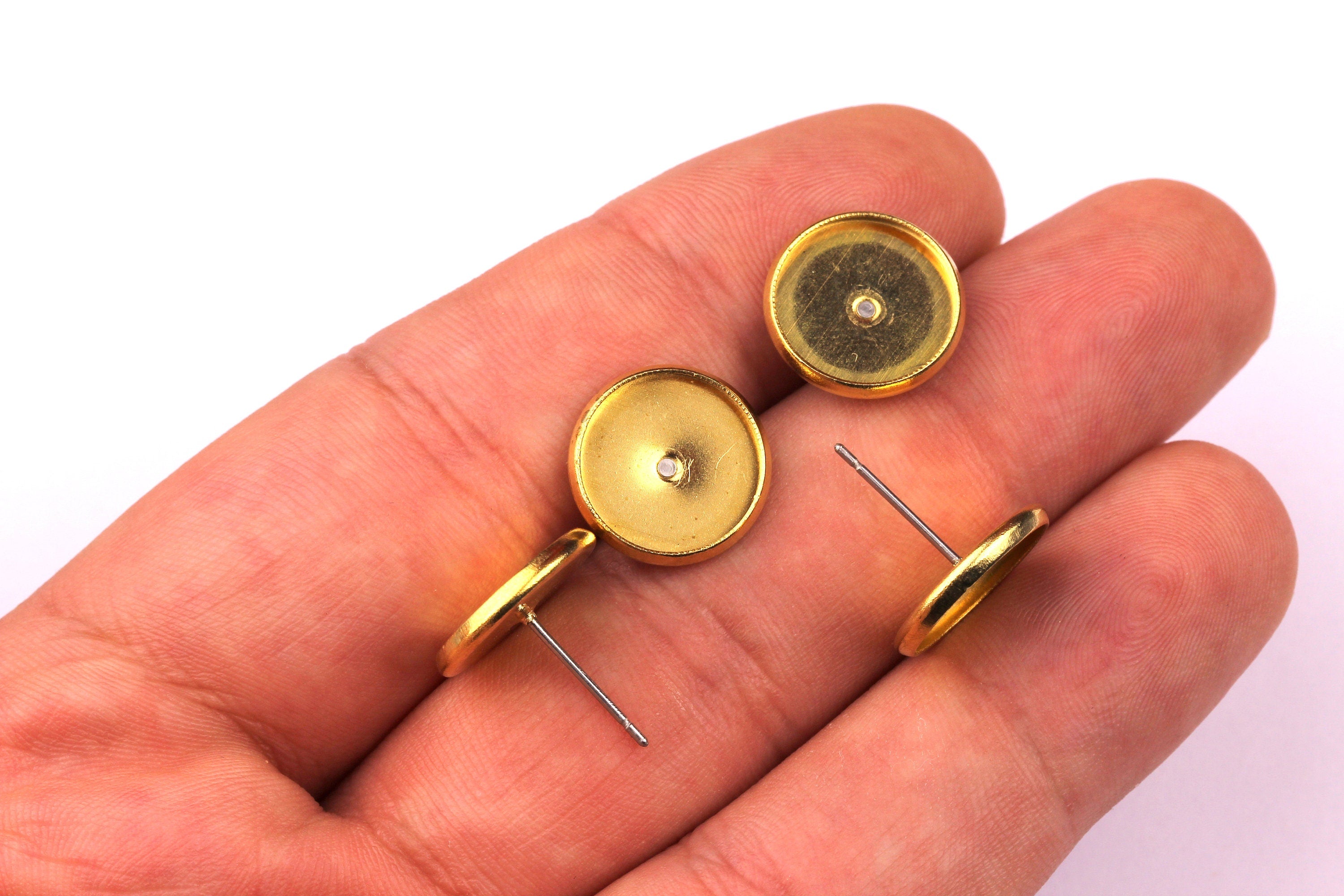 Raw Brass Earring Blanks - Brass Earring - 316L Stainless Steel Stud - Gold Tone - Earring Findings - Jewelry Supplies - 12mm Pad - PP1138 - DOMEDBAZAAR