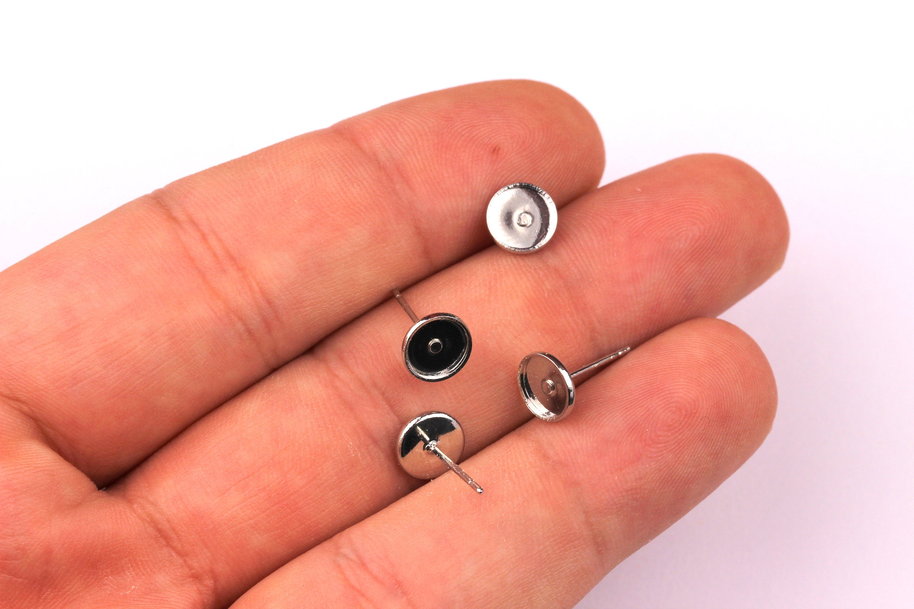 Brass Earring Blanks - Brass Earrings - 316L Stainless Steel Stud - Silver tone Plated Brass - Earring Findings - 6mm Pad - PP1139 - DOMEDBAZAAR