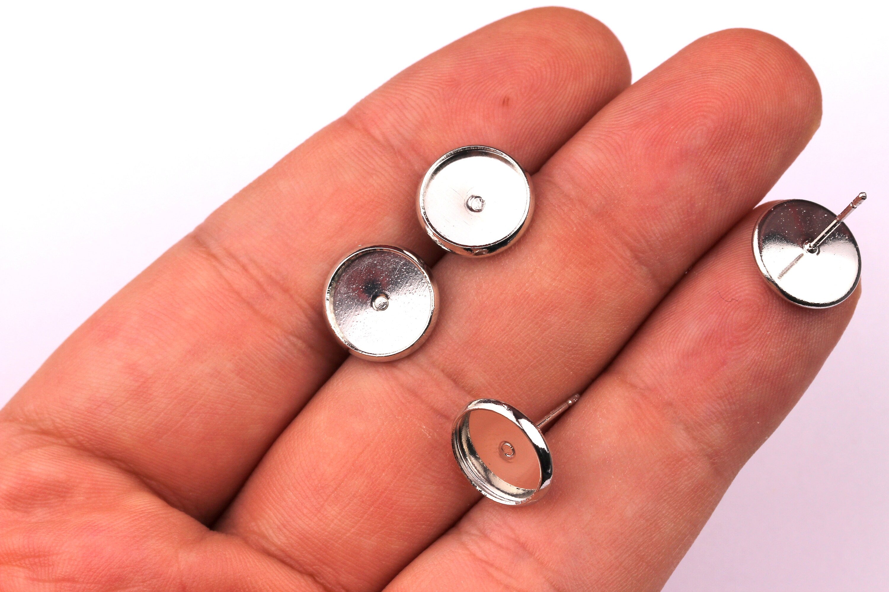 Brass Earring Blanks - 316 Stainless Steel Stud - Silver Tone Plated - Earring Findings - Jewelry Supplies - 10mm Pad - PP1141 - DOMEDBAZAAR