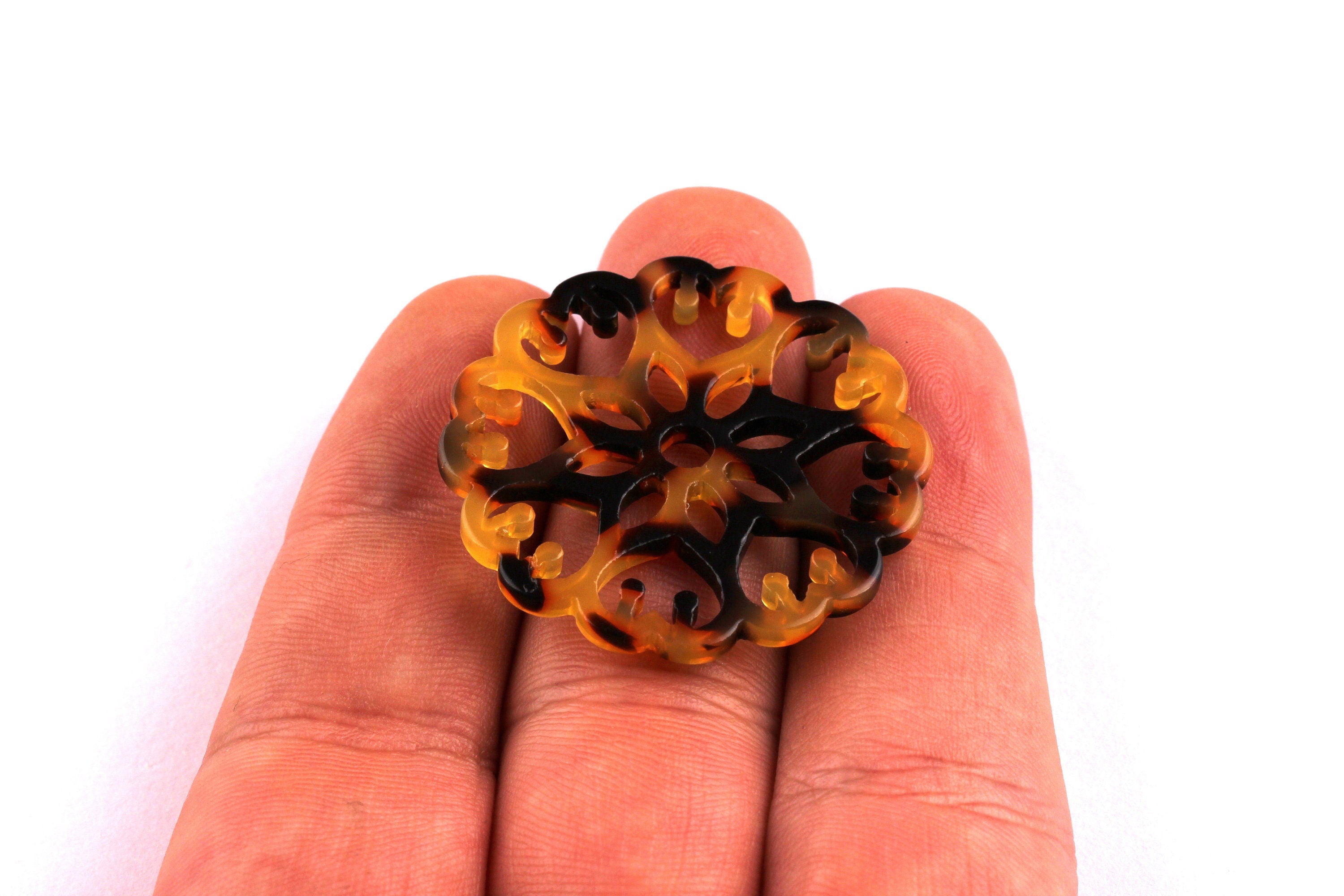 Acetate Snowflake Charms - Tortoise Shell Earrings - Snowflake Pendant - Jewelry Making Supplies - Color Code: A01 - 35x2.5mm - AC1037E - DOMEDBAZAAR