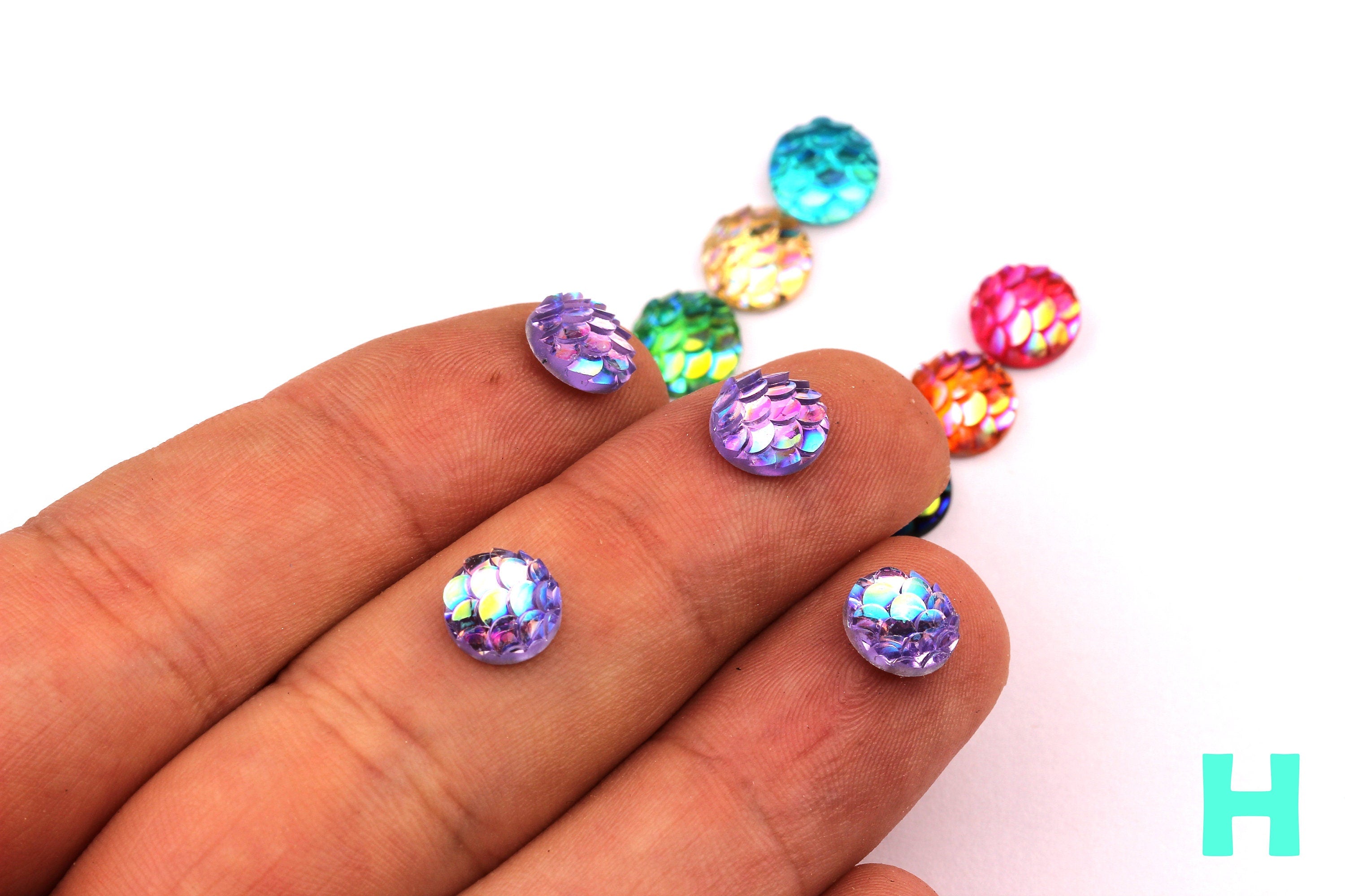 Mermaid Cabochons - Iridescent Fishscale Cabochons - Purple Cabochons - Fish Scale - Jewelry Supplies - 10mm - CB1002H - DOMEDBAZAAR