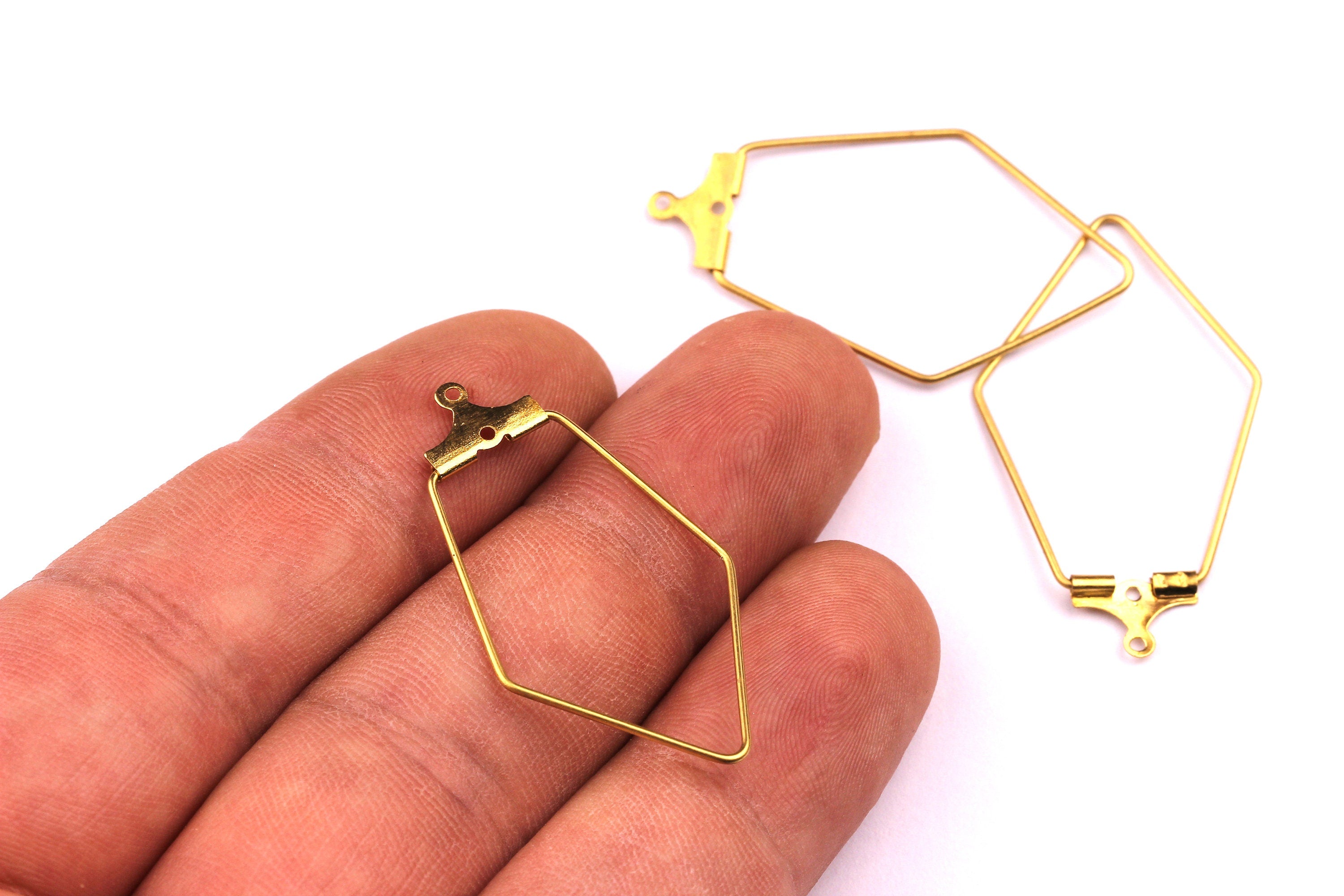 Brass Ear Wire - Pentagon Shaped Earring Wire - Geometric Earring Findings - Jewelry Supplies - 36x20mm - PP1086 - DOMEDBAZAAR