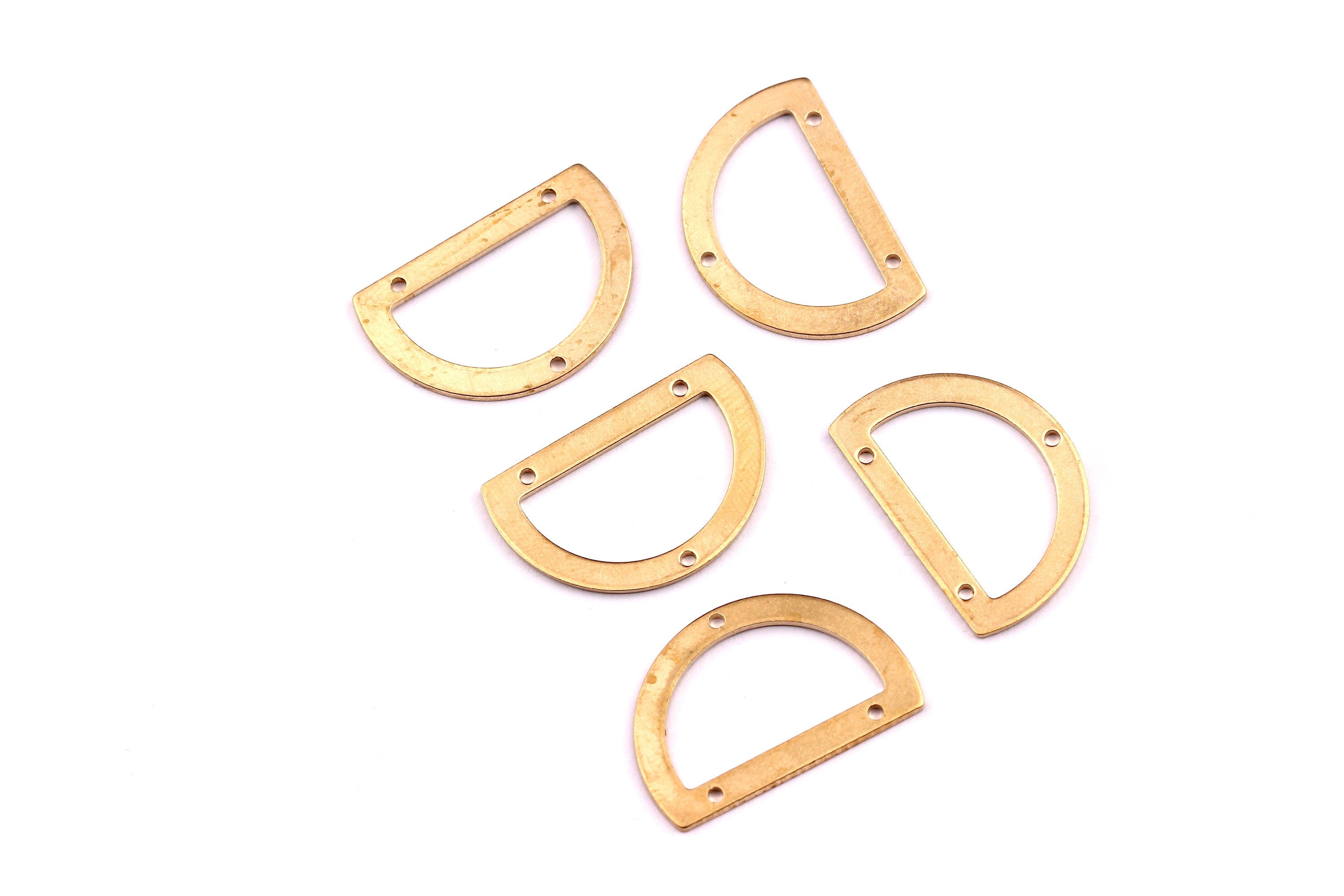 Brass Geometric Charms - D Shaped Raw Brass Connector with 3 Holes - Jewellery Supplies - 21.5x14.5x0.8mm - PP1224 - DOMEDBAZAAR