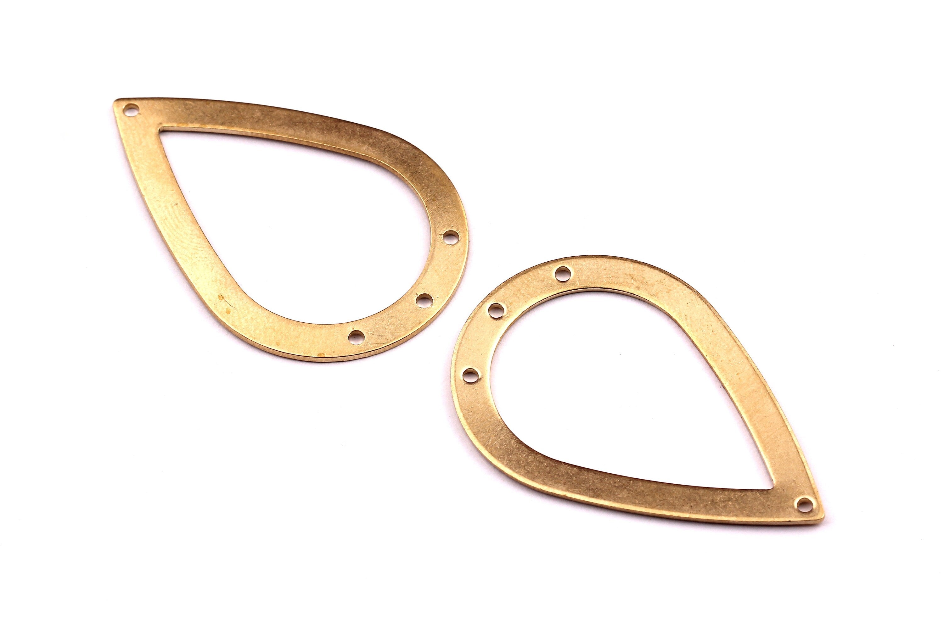 Brass Drop Charms - Drop Shaped Raw Brass Connector with 4 Holes - Jewelry Supplies - 40x27x0.8mm - PP1236 - DOMEDBAZAAR
