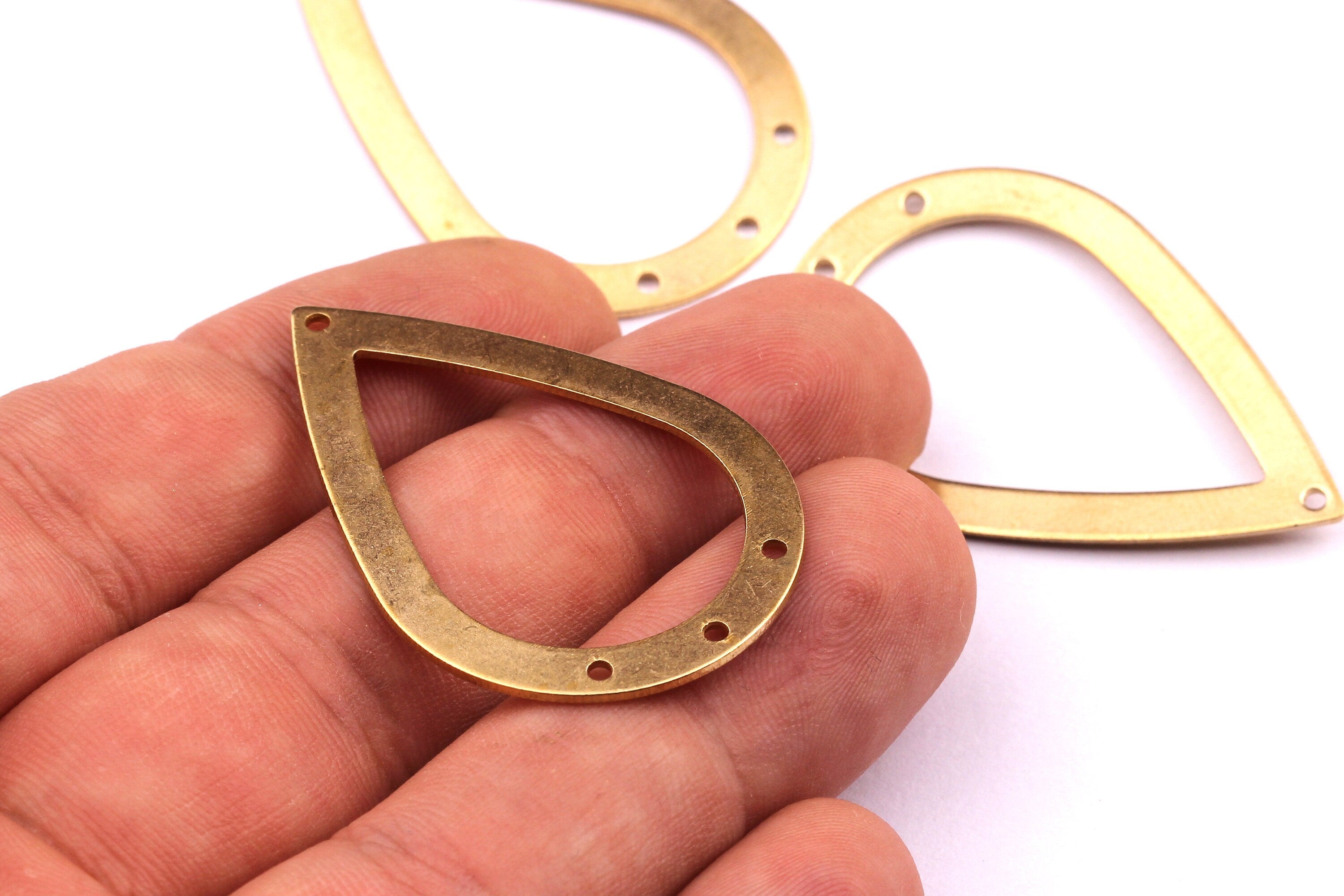 Brass Drop Charms - Drop Shaped Raw Brass Connector with 4 Holes - Jewelry Supplies - 40x27x0.8mm - PP1236 - DOMEDBAZAAR