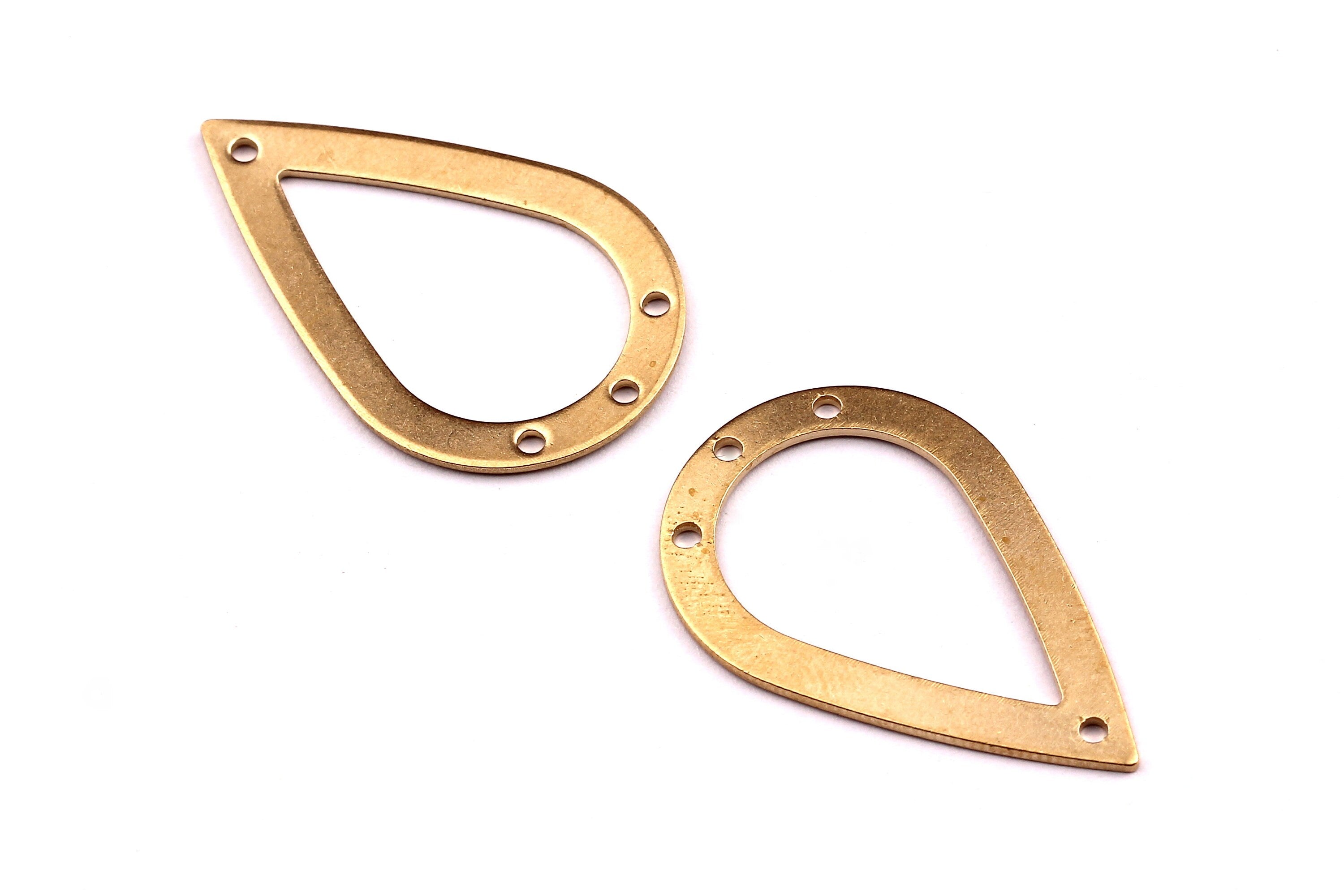 Brass Drop Charms - Drop Shaped Raw Brass Connector with 4 Holes - Jewelry Supplies - 30x20x0.8mm - PP1237 - DOMEDBAZAAR