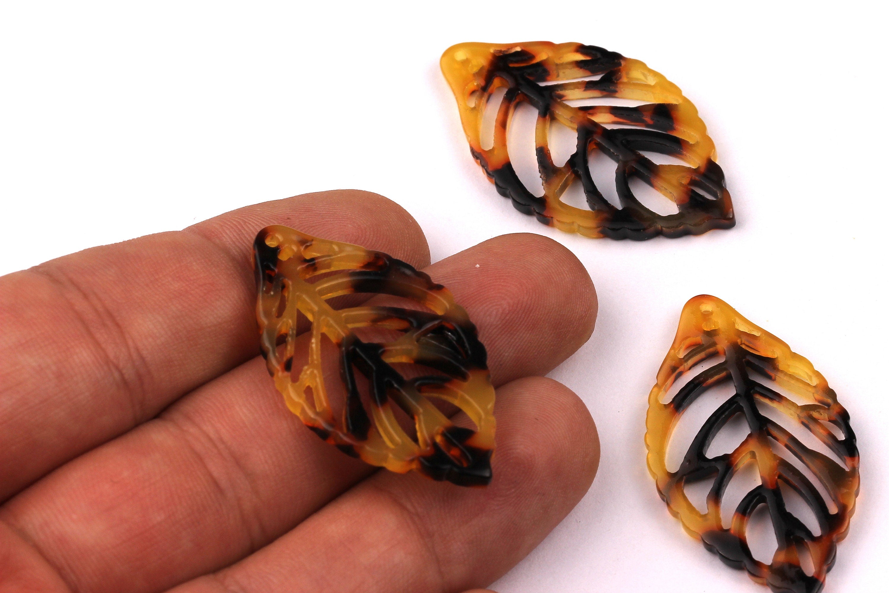 Acetate Leaf Charms - Tortoise Shell Earrings - Leaf Pendant - Jewelry Making Supplies - Color Code: A01 - 39x22x2.5mm - AC1008B - DOMEDBAZAAR
