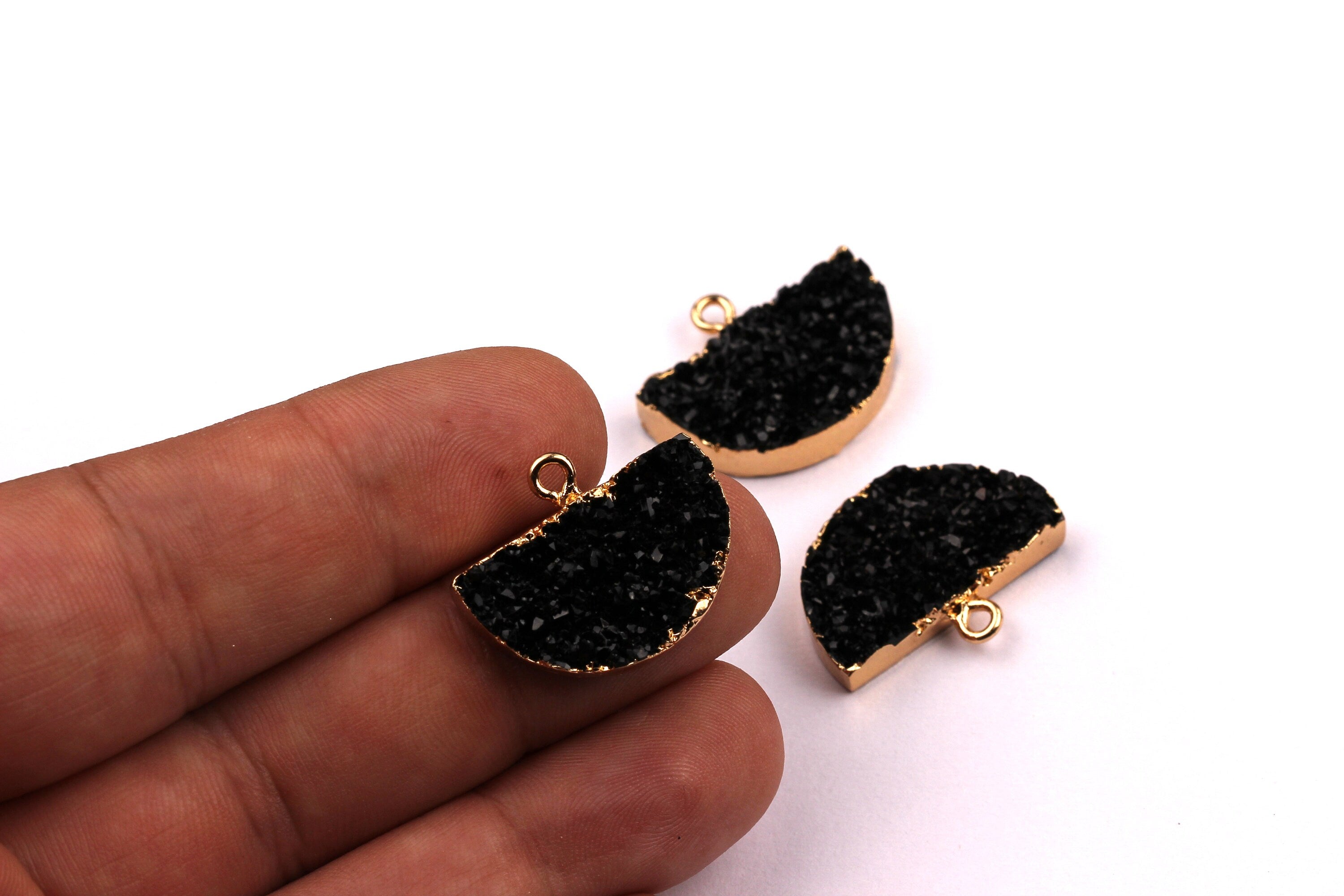 Druzy Earring Charms - Black Resin Copper Earrings - Semicircle Shaped Pendant - Earring Findings - 24x14x5.5mm - RC1001BK - DOMEDBAZAAR