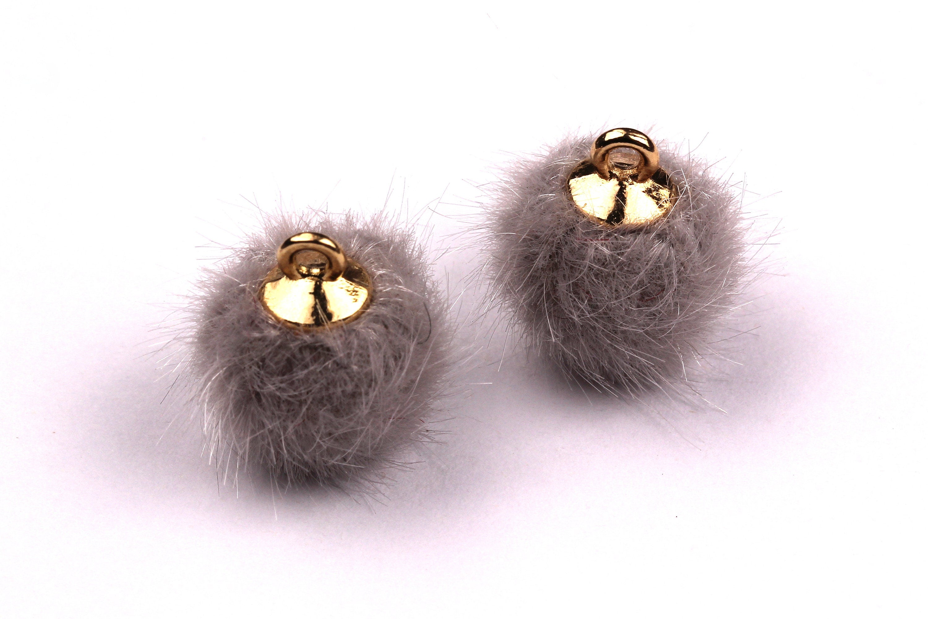 Pom Pom Earring Charms - Fur Ball Pendant - Aluminum Alloy - Earring Findings - Jewelry Accessories - 15x10mm - TT1001GY - DOMEDBAZAAR